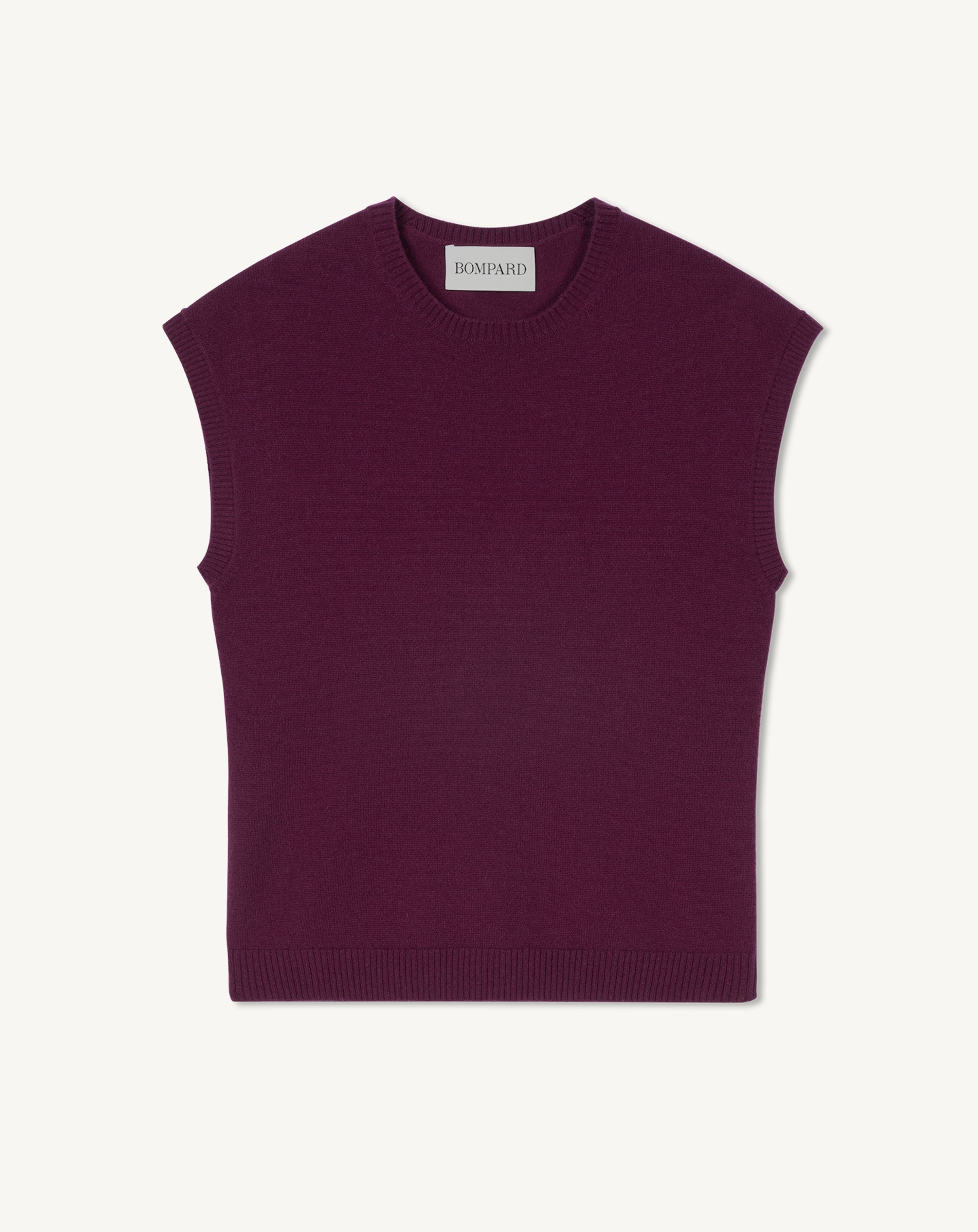 Pull à petites manches-PRUNE DAMAS-100% cachemire