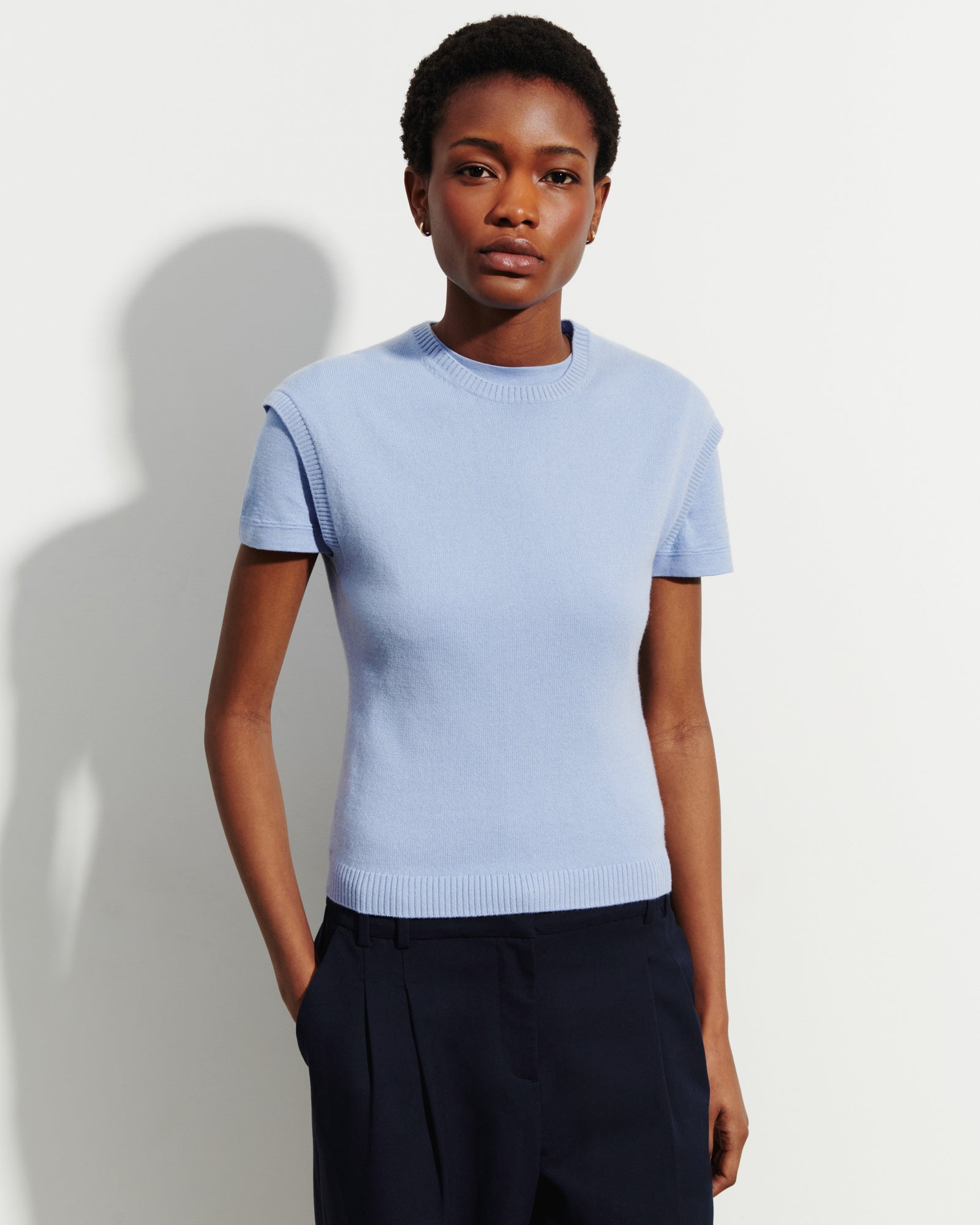 Pull à petites manches-BLEU AGATE-100% cachemire