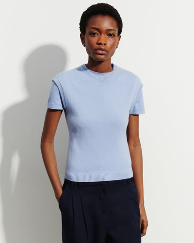 Pull à petites manches-BLEU AGATE-100% cachemire