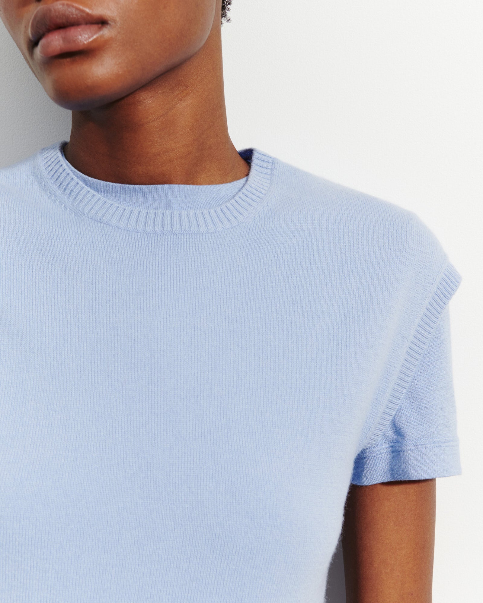 Pull à petites manches-BLEU AGATE-100% cachemire