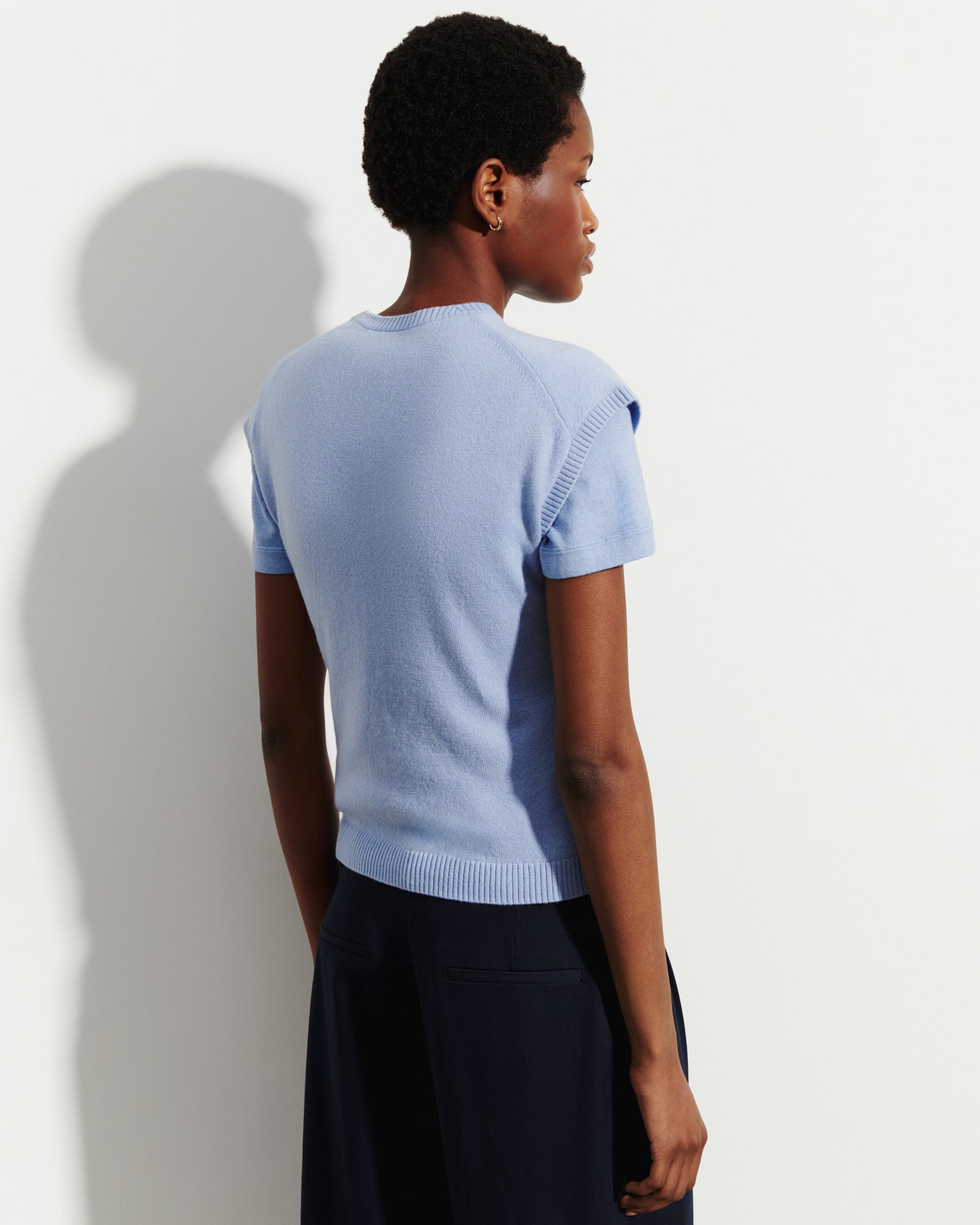 Pull à petites manches-BLEU AGATE-100% cachemire