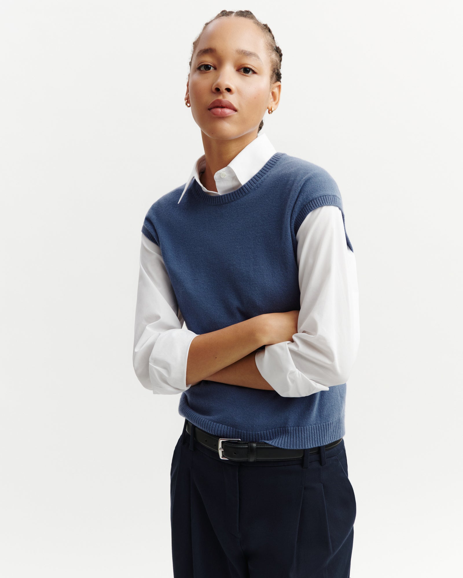 Pull à petites manches-BLEU ATLAS-100% cachemire