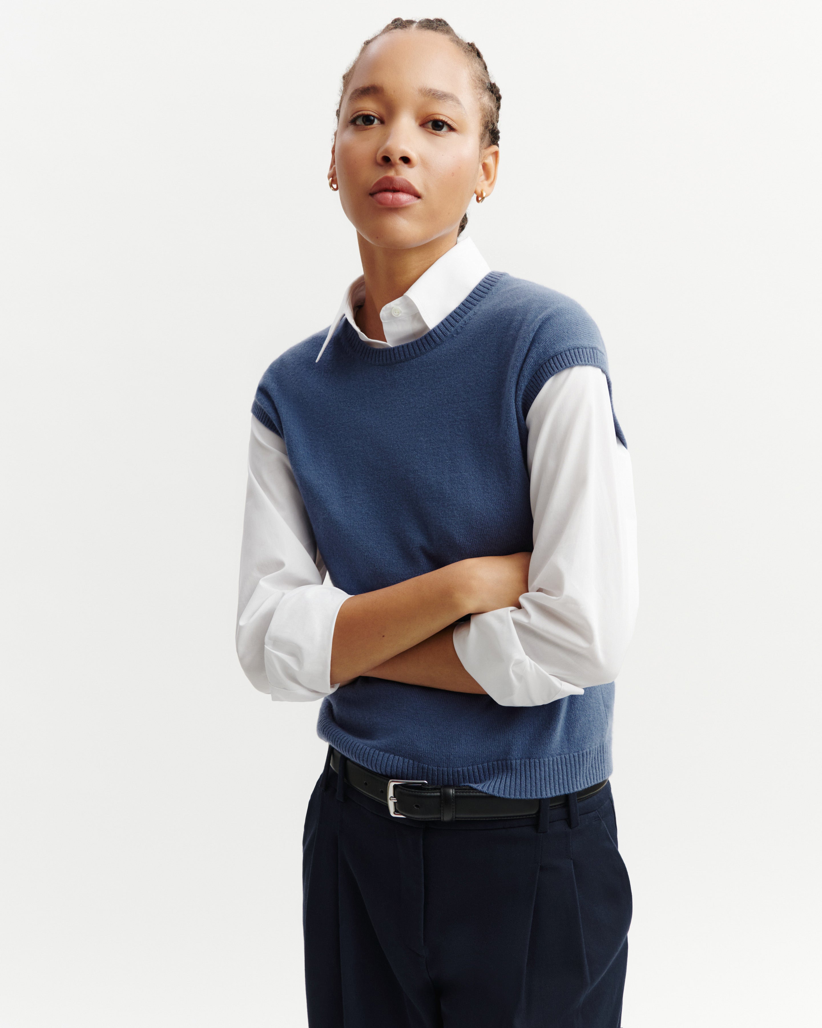 Pull à petites manches-BLEU ATLAS-100% cachemire