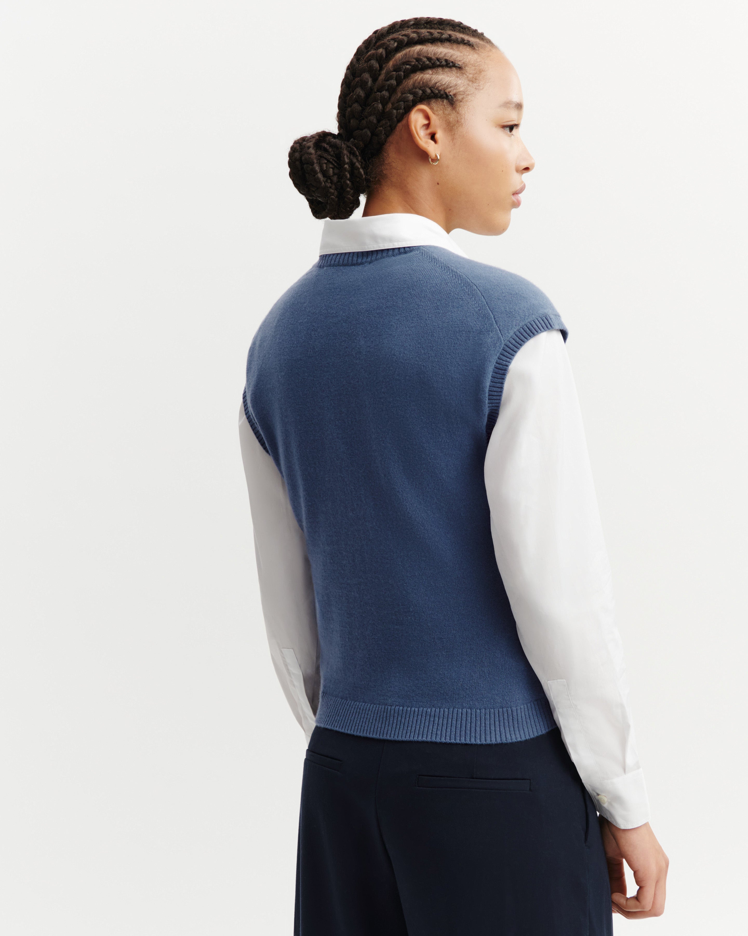 Pull à petites manches-BLEU ATLAS-100% cachemire