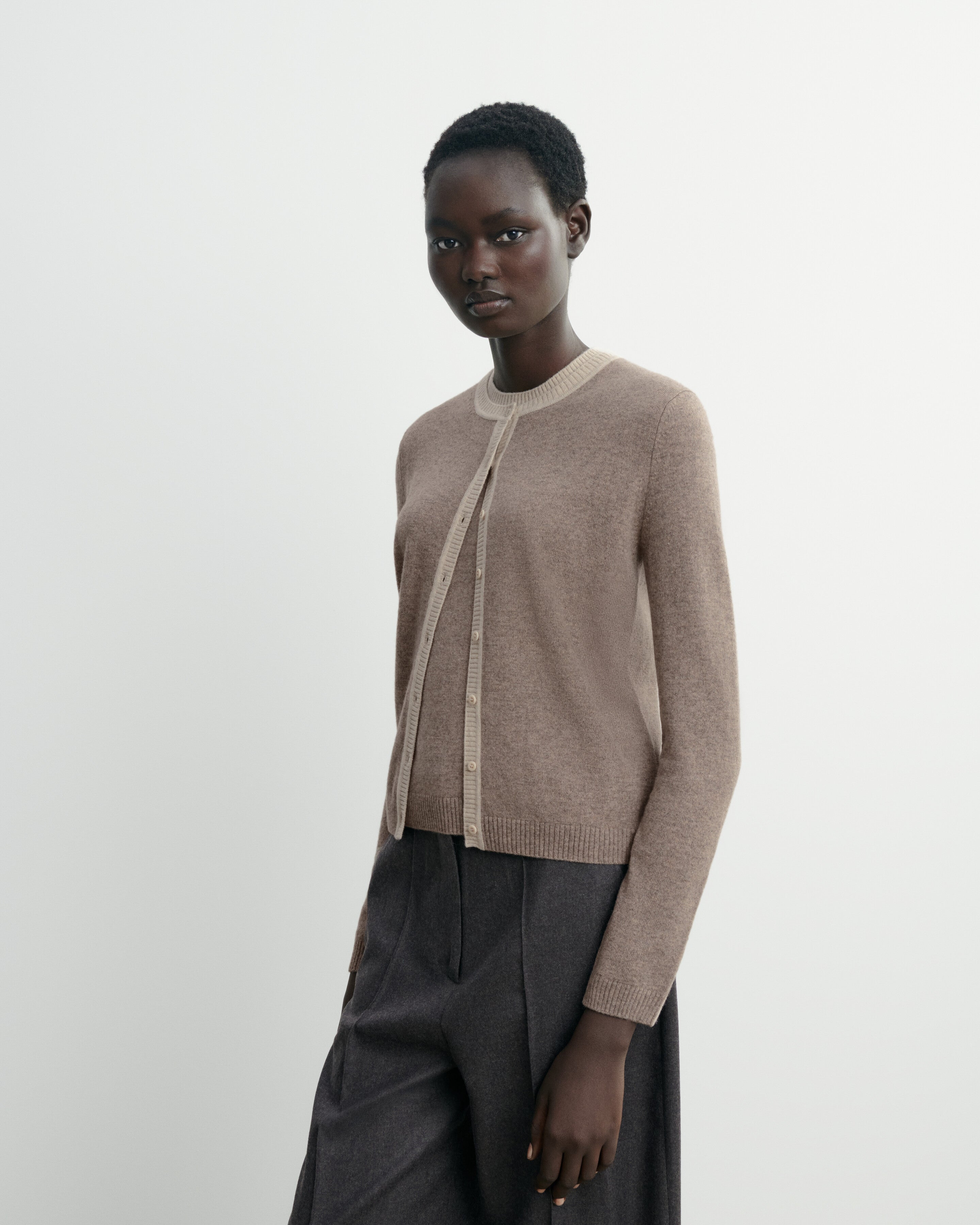 Cardigan  manches boutons-MILLET/AVOINE-100% cachemire