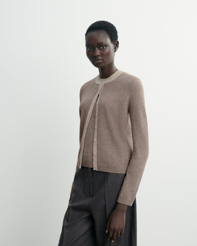 Cardigan  manches boutons-MILLET/AVOINE-100% cachemire
