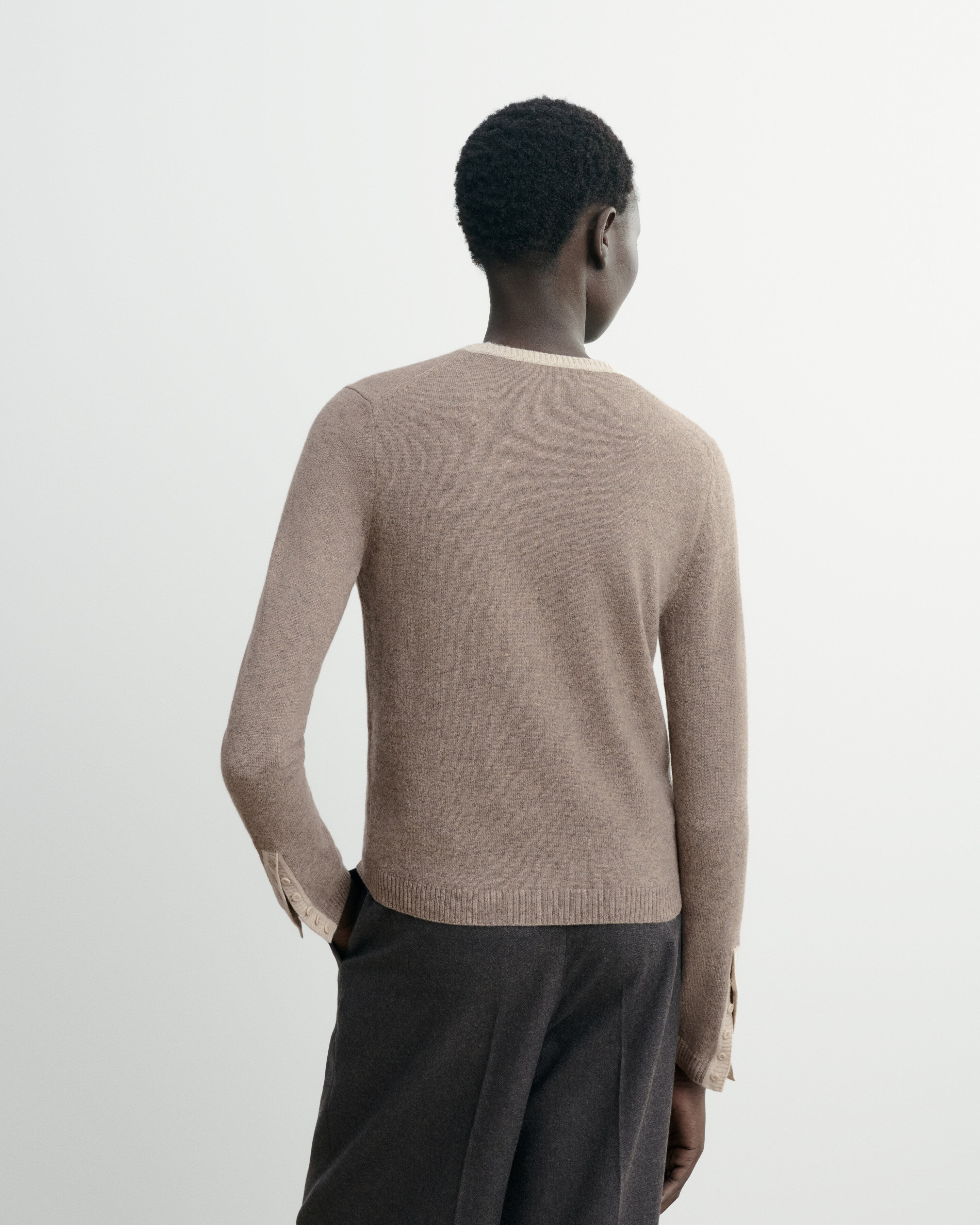 Cardigan  manches boutons-MILLET/AVOINE-100% cachemire