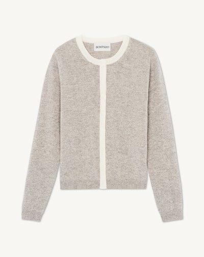 Cardigan  manches boutons-GRIS ARGENTE/NATUREL-100% cachemire