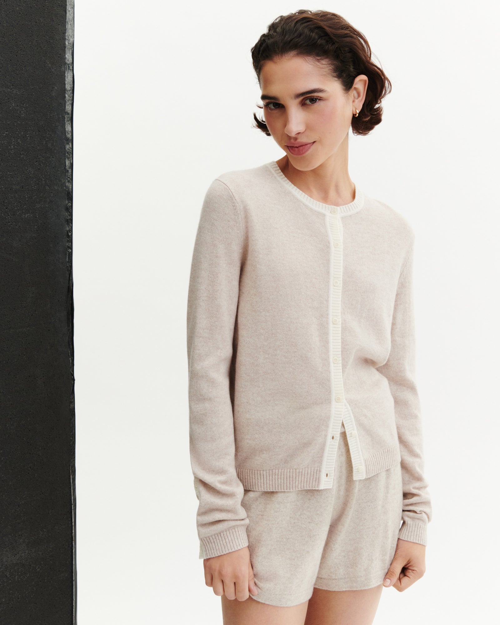 Cardigan  manches boutons-TOURTERELLE/NATUREL-100% cachemire