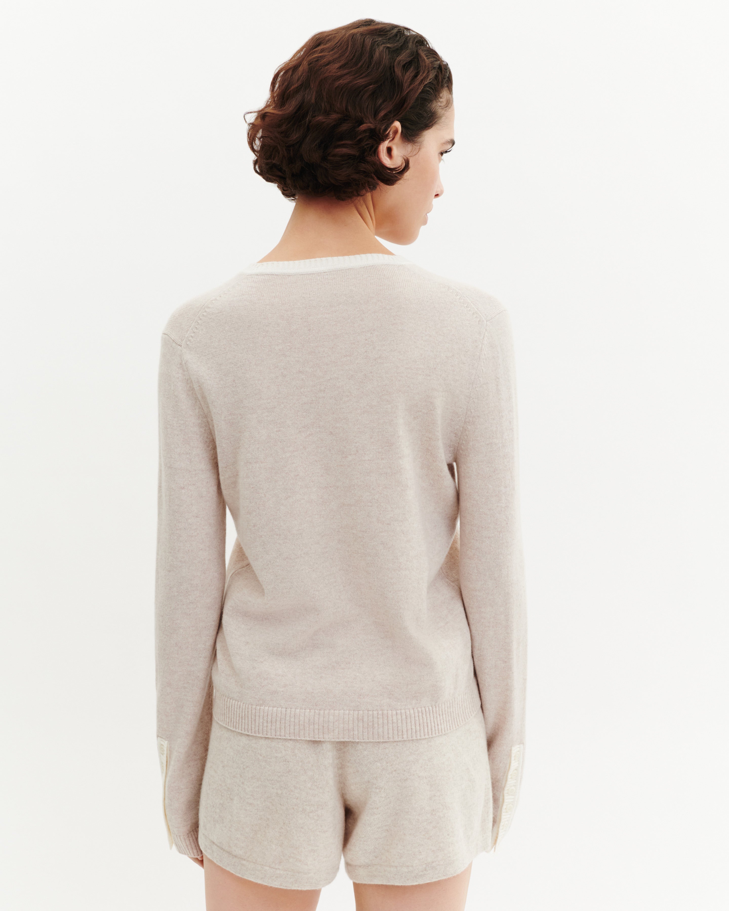 Cardigan  manches boutons-TOURTERELLE/NATUREL-100% cachemire