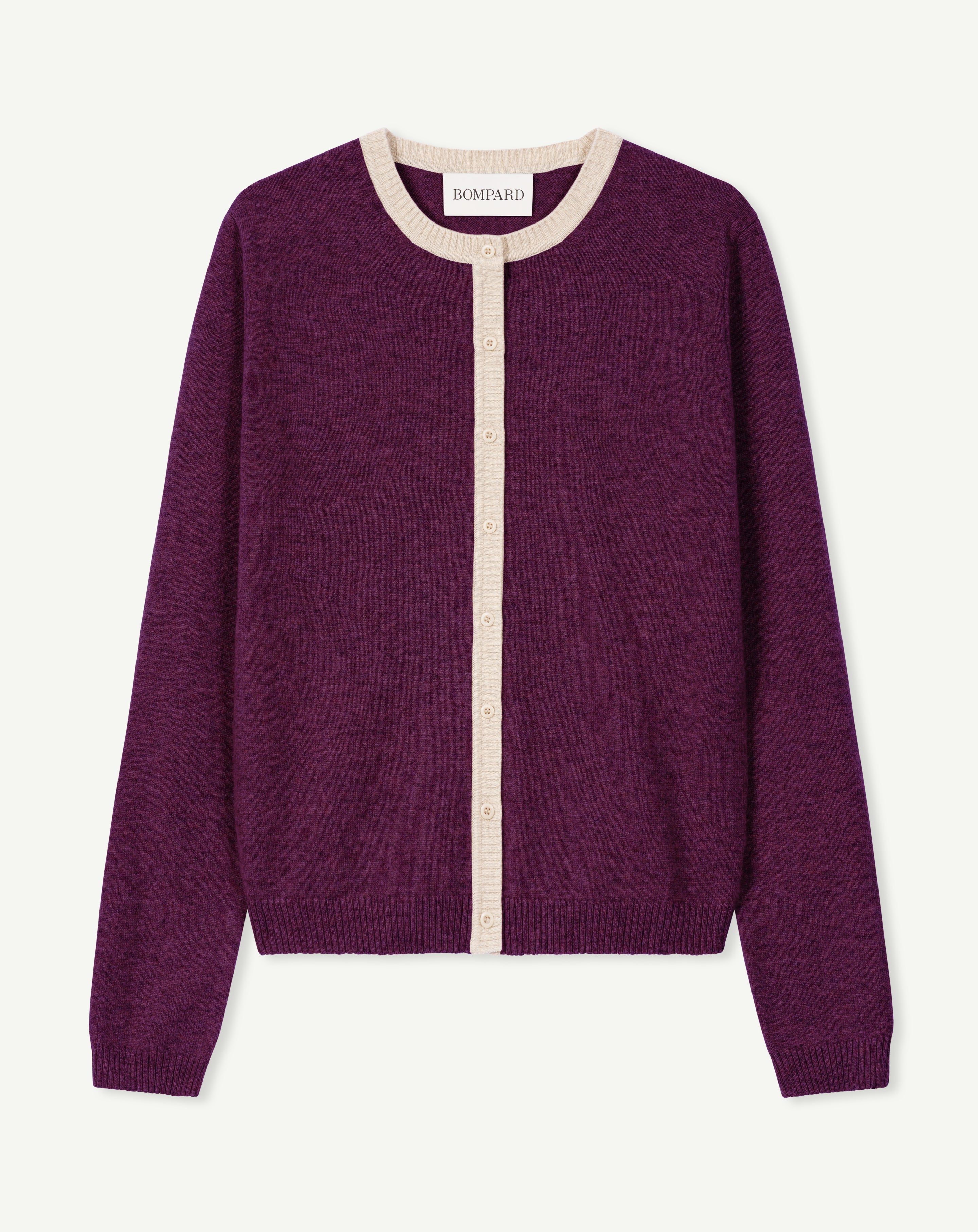 Cardigan  manches boutons-PRUNE DAMAS/AVOINE-100% cachemire