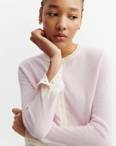 Cardigan  manches boutons-CERISIER/NATUREL-100% cachemire