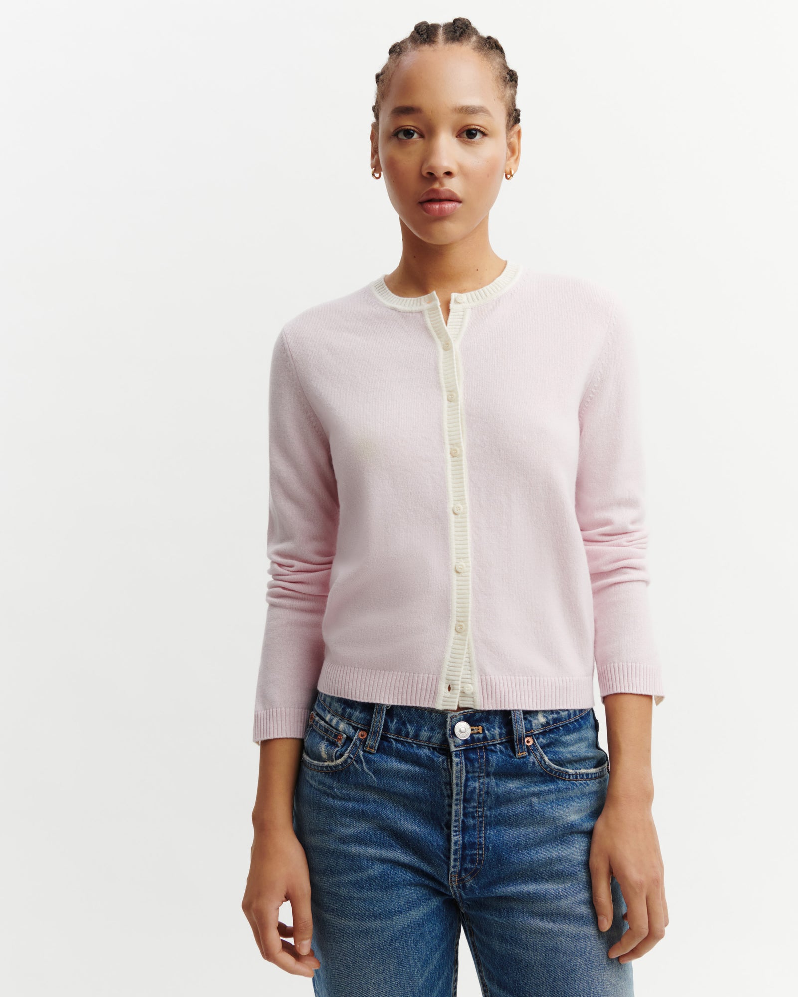 Cardigan  manches boutons-CERISIER/NATUREL-100% cachemire