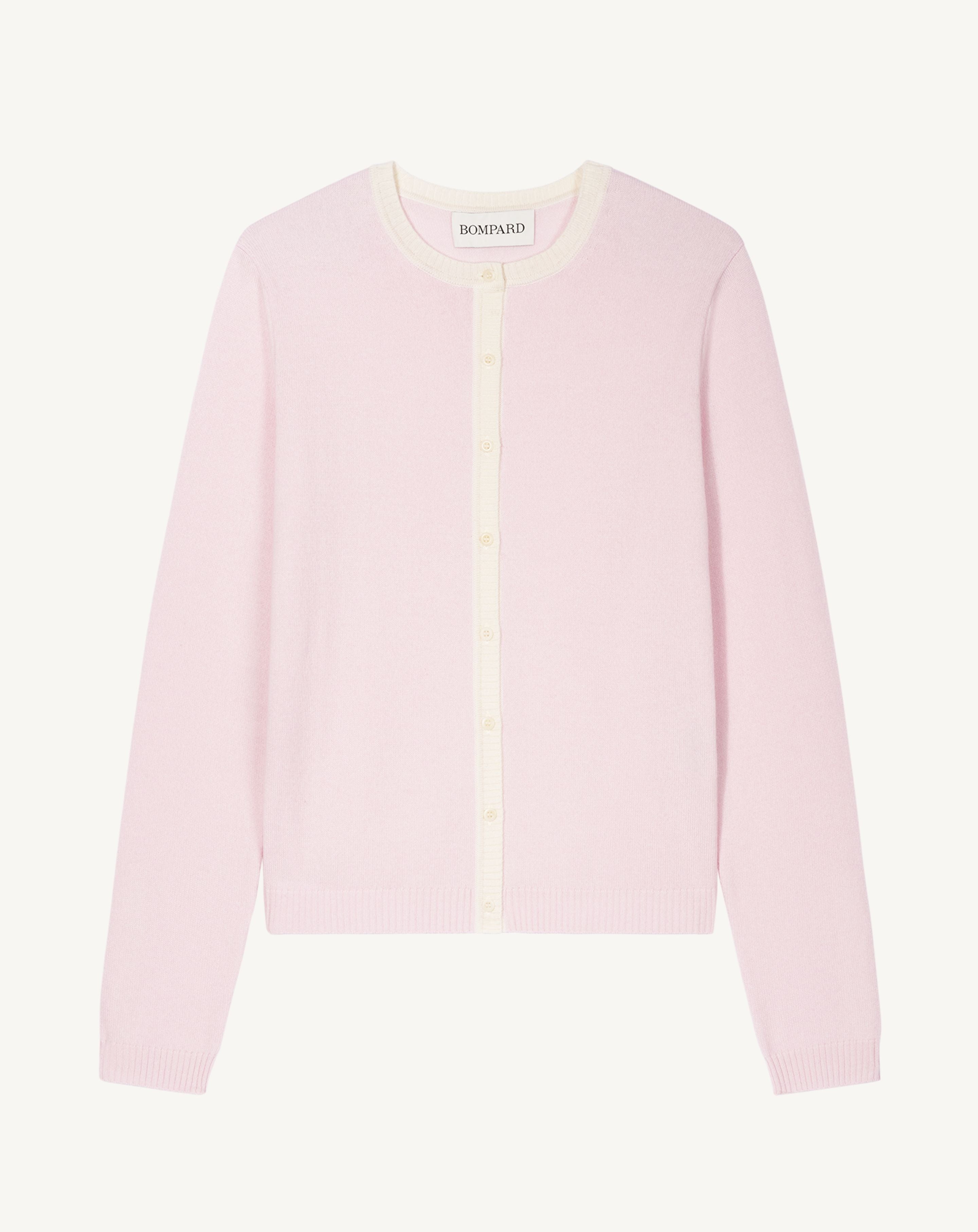Cardigan  manches boutons-CERISIER/NATUREL-100% cachemire