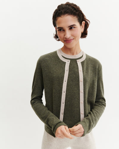 Cardigan  manches boutons-KAKI OMBRE/TOURTERELLE-100% cachemire