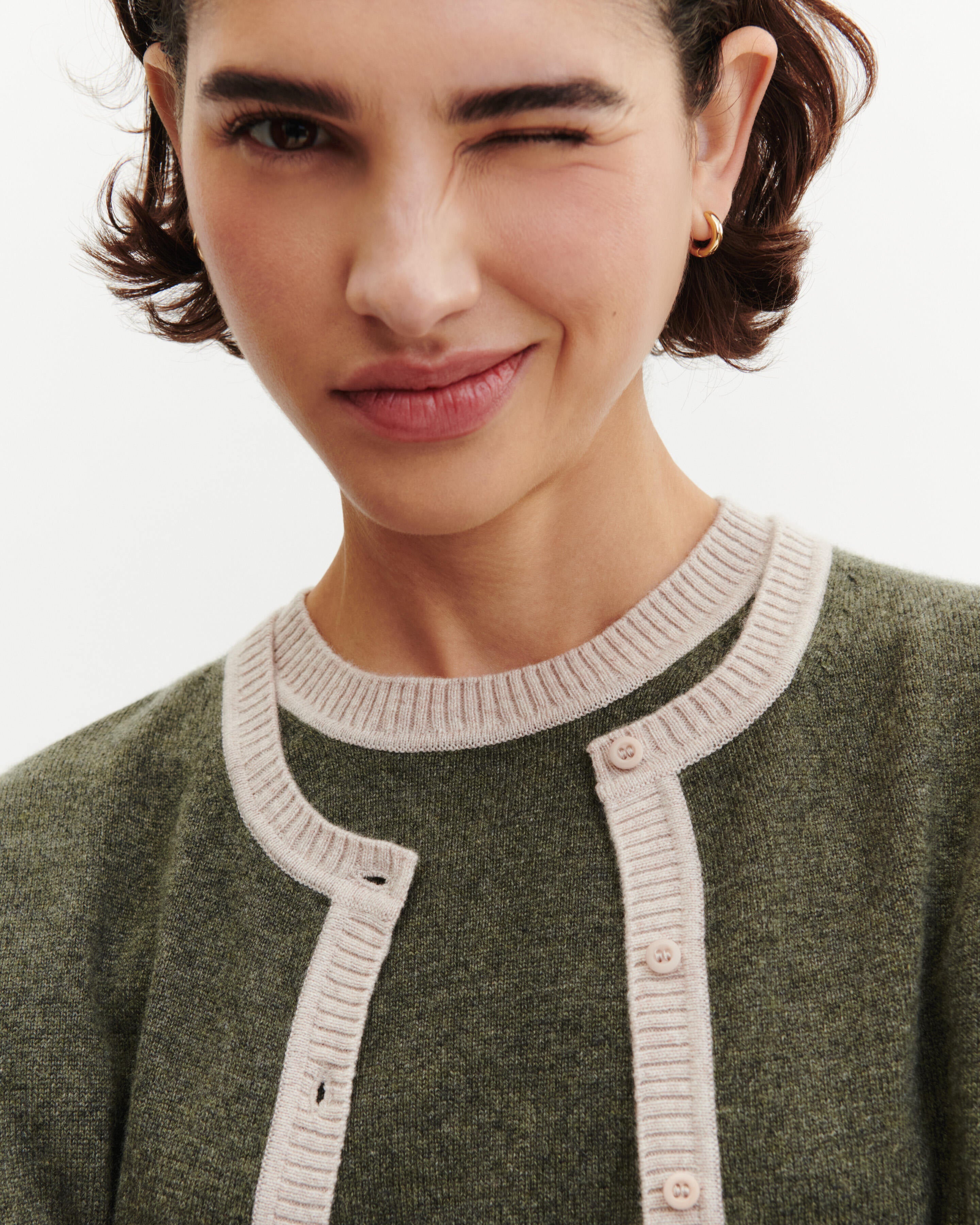 Cardigan  manches boutons-KAKI OMBRE/TOURTERELLE-100% cachemire