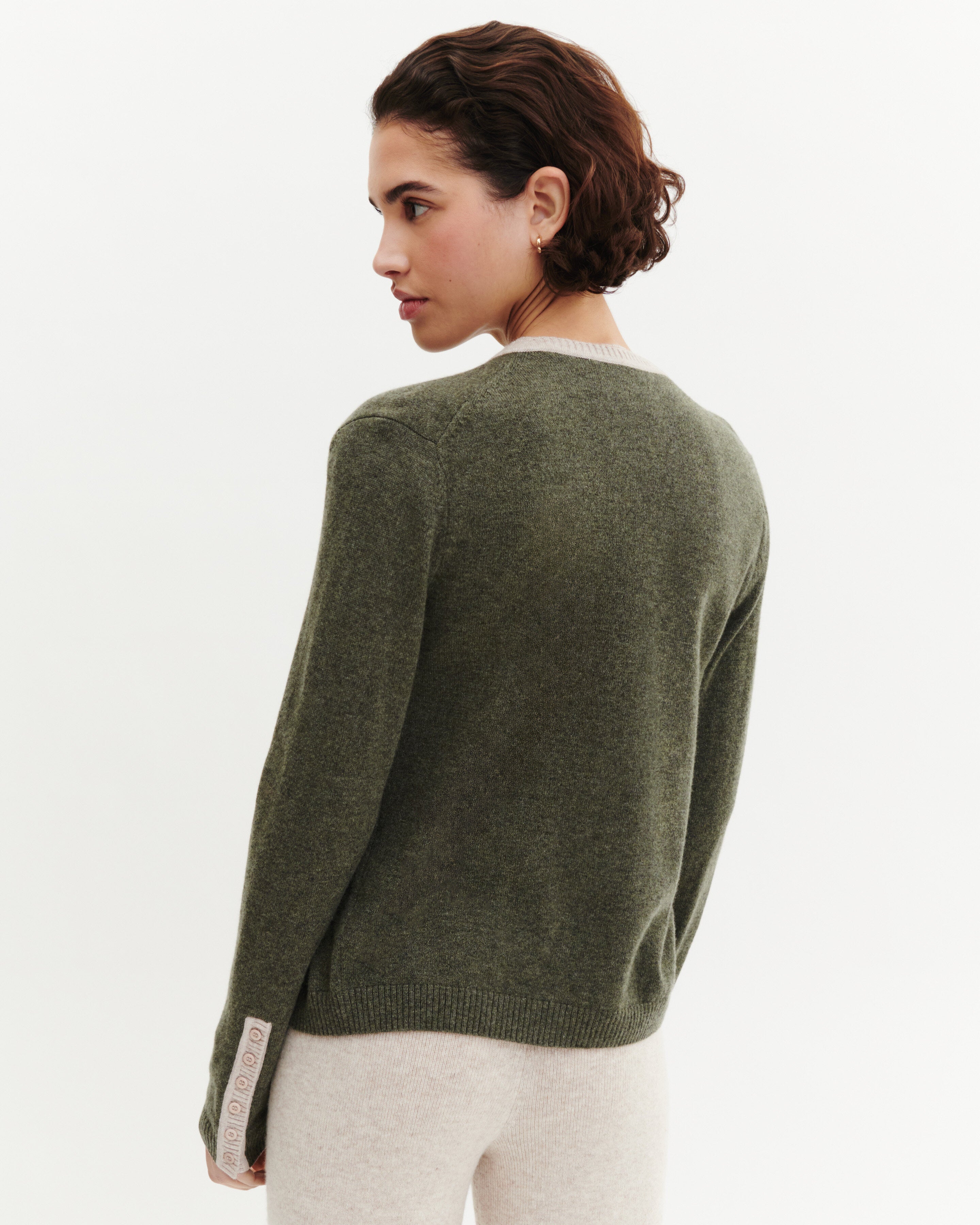 Cardigan  manches boutons-KAKI OMBRE/TOURTERELLE-100% cachemire