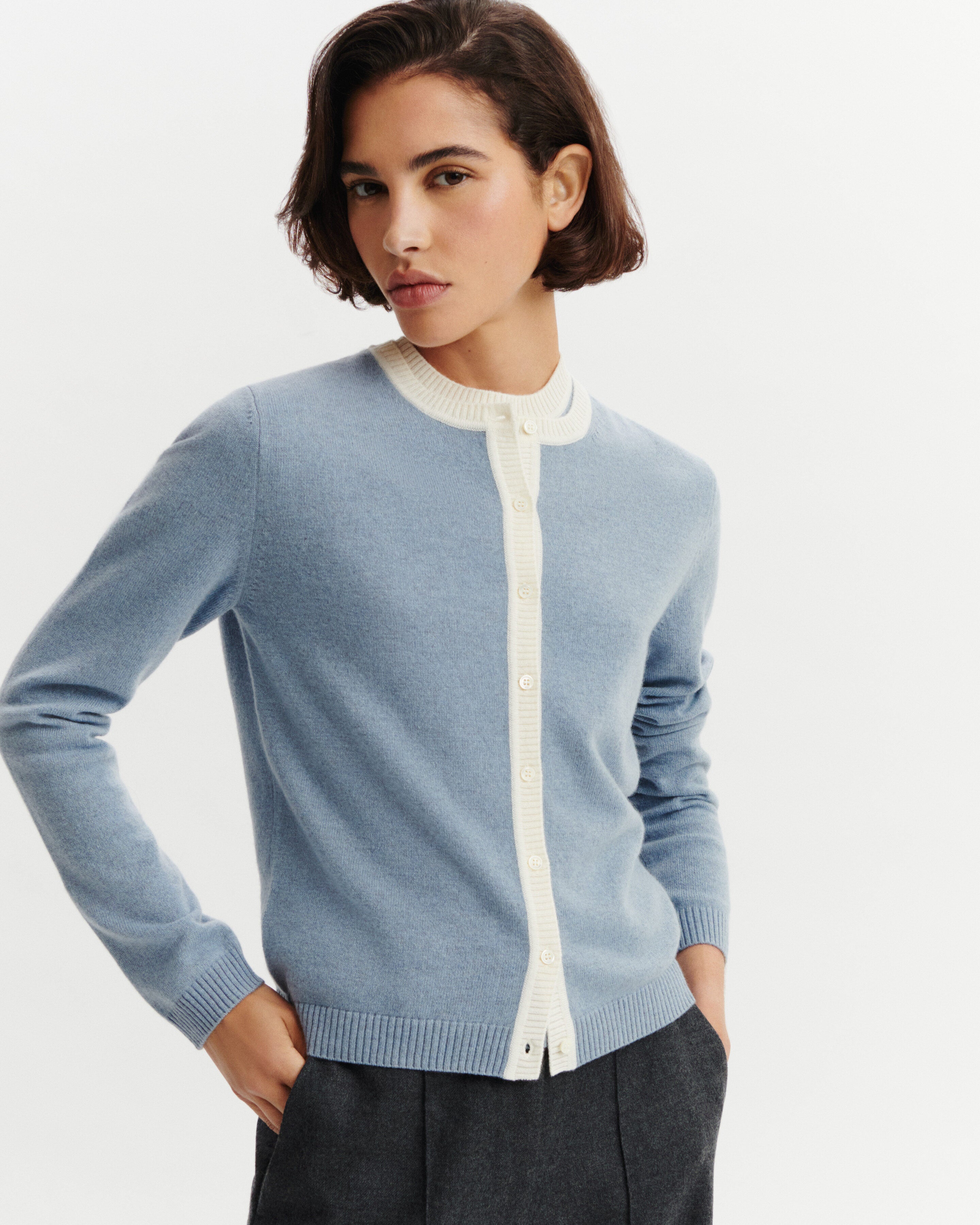 Cardigan bicolore-BLEU GLACIER/NATUREL-100% cachemire