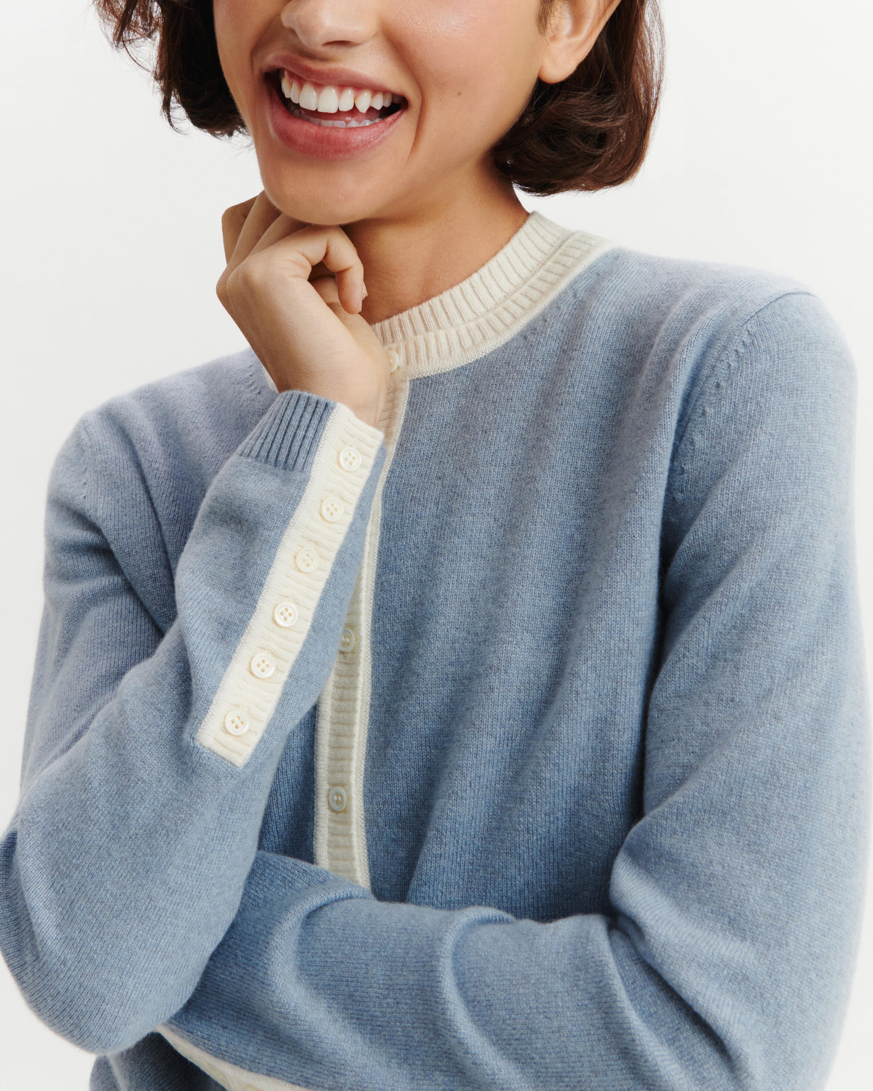 Cardigan bicolore-BLEU GLACIER/NATUREL-100% cachemire