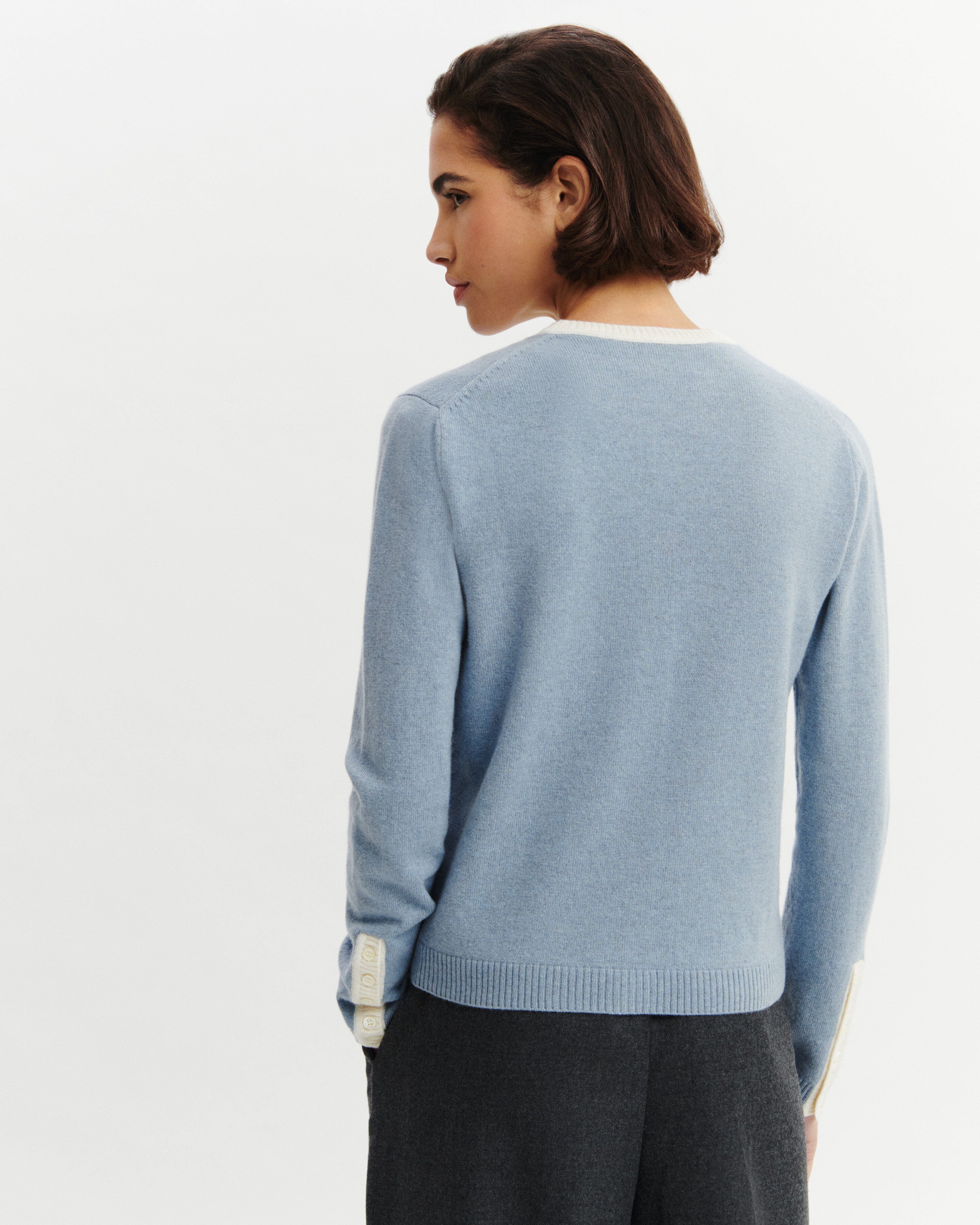 Cardigan bicolore-BLEU GLACIER/NATUREL-100% cachemire