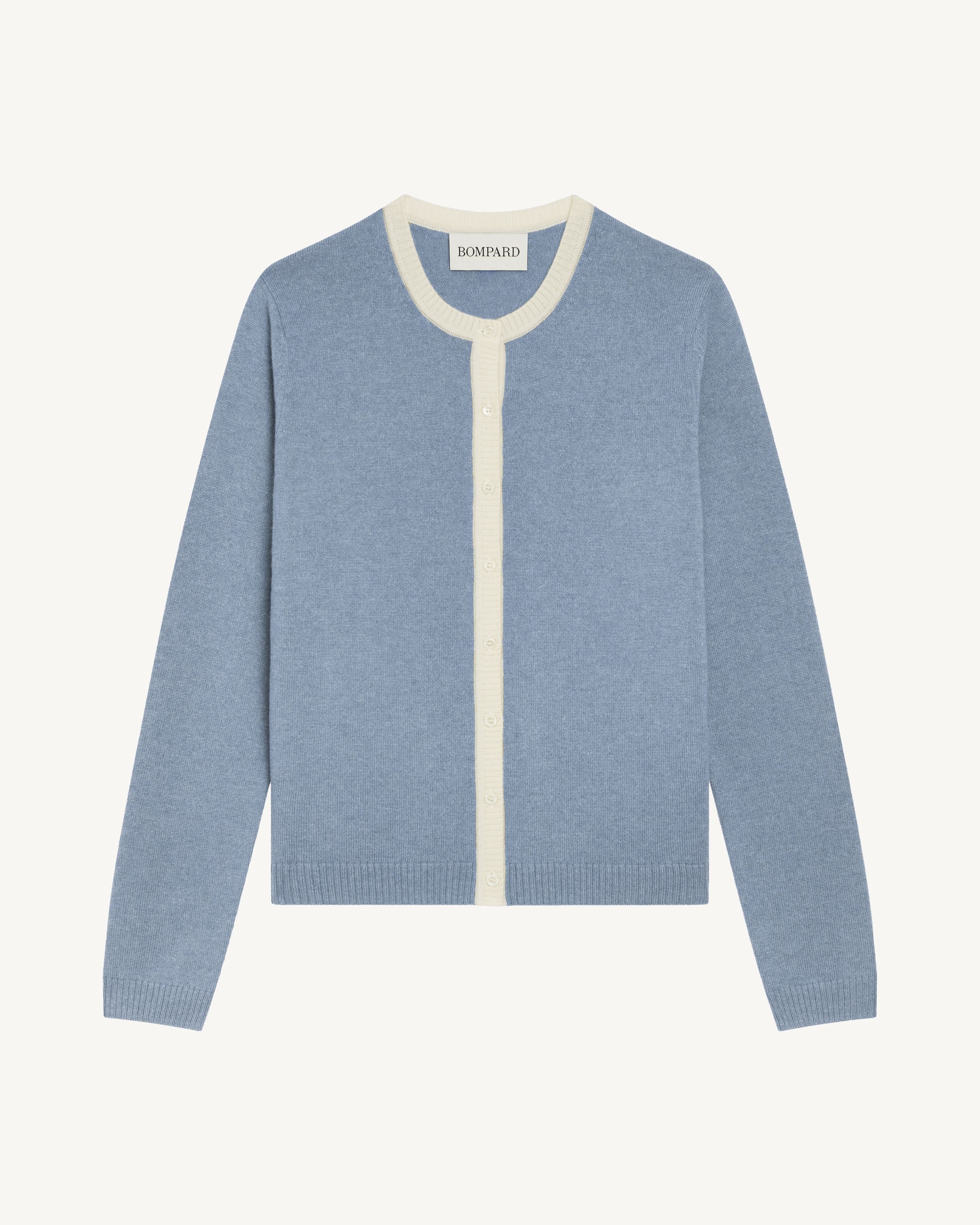 Cardigan  manches boutons-BLEU GLACIER/NATUREL-100% cachemire