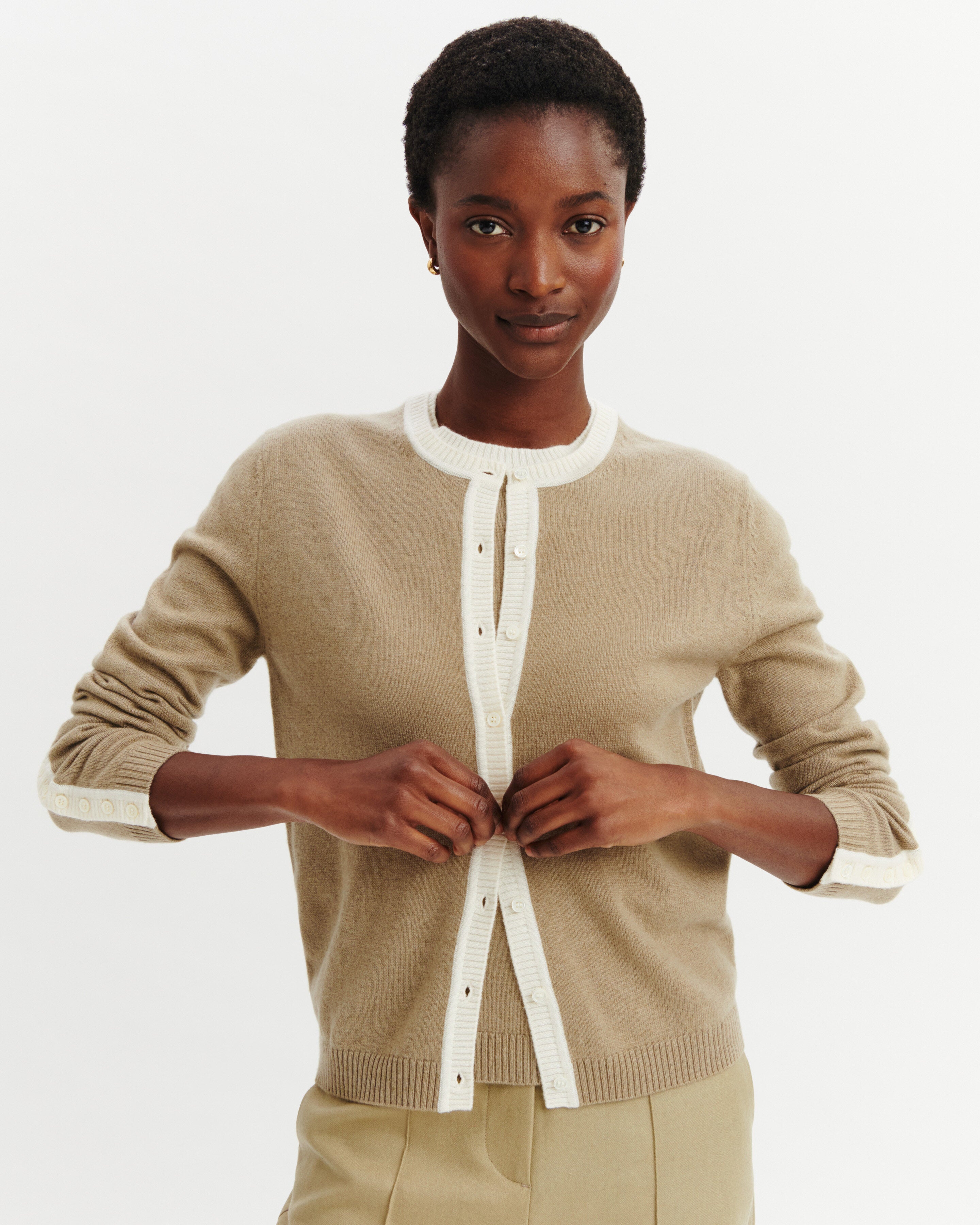 Cardigan  manches boutons-BEIGE CENDRE/NATUREL-100% cachemire