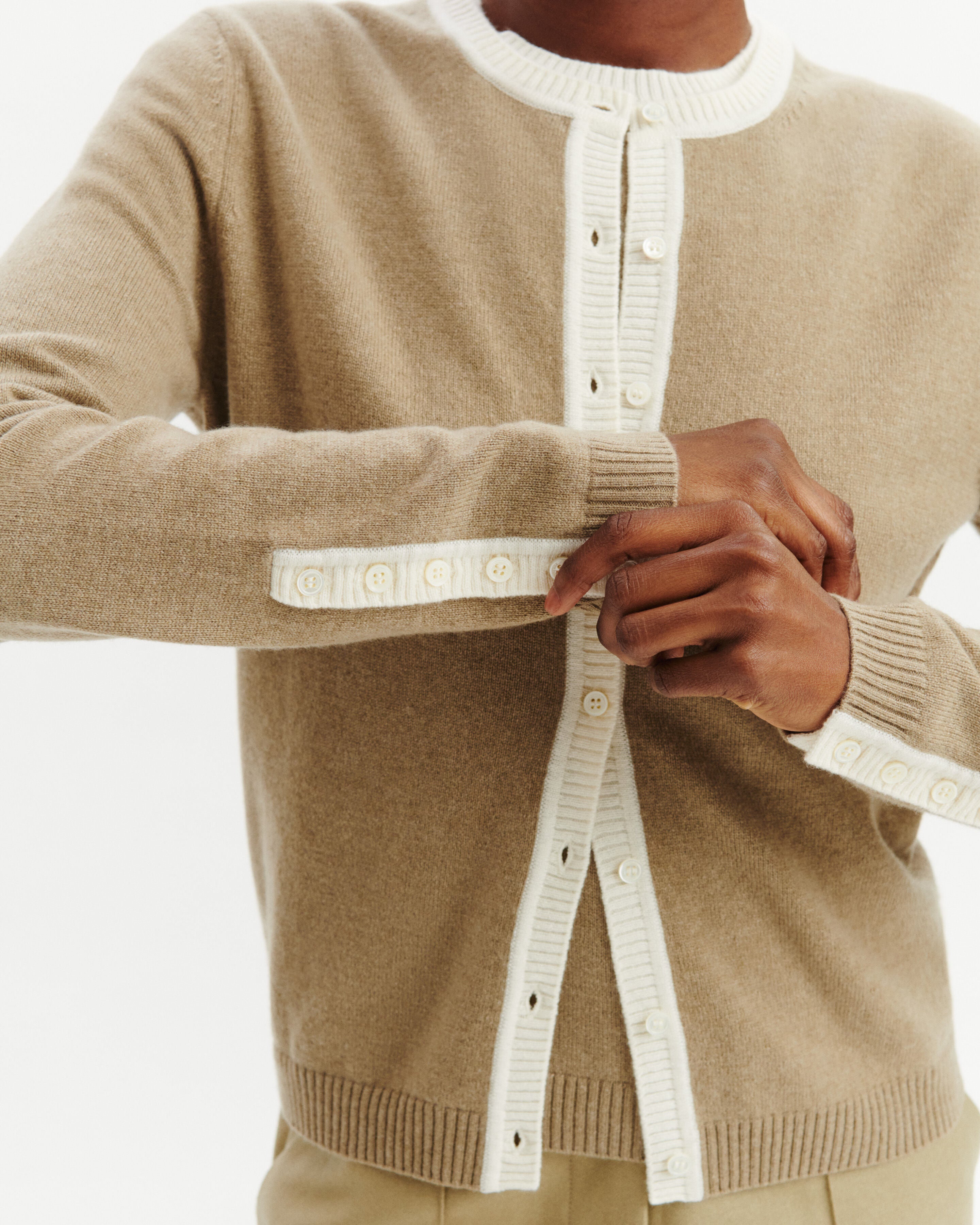 Cardigan  manches boutons-BEIGE CENDRE/NATUREL-100% cachemire