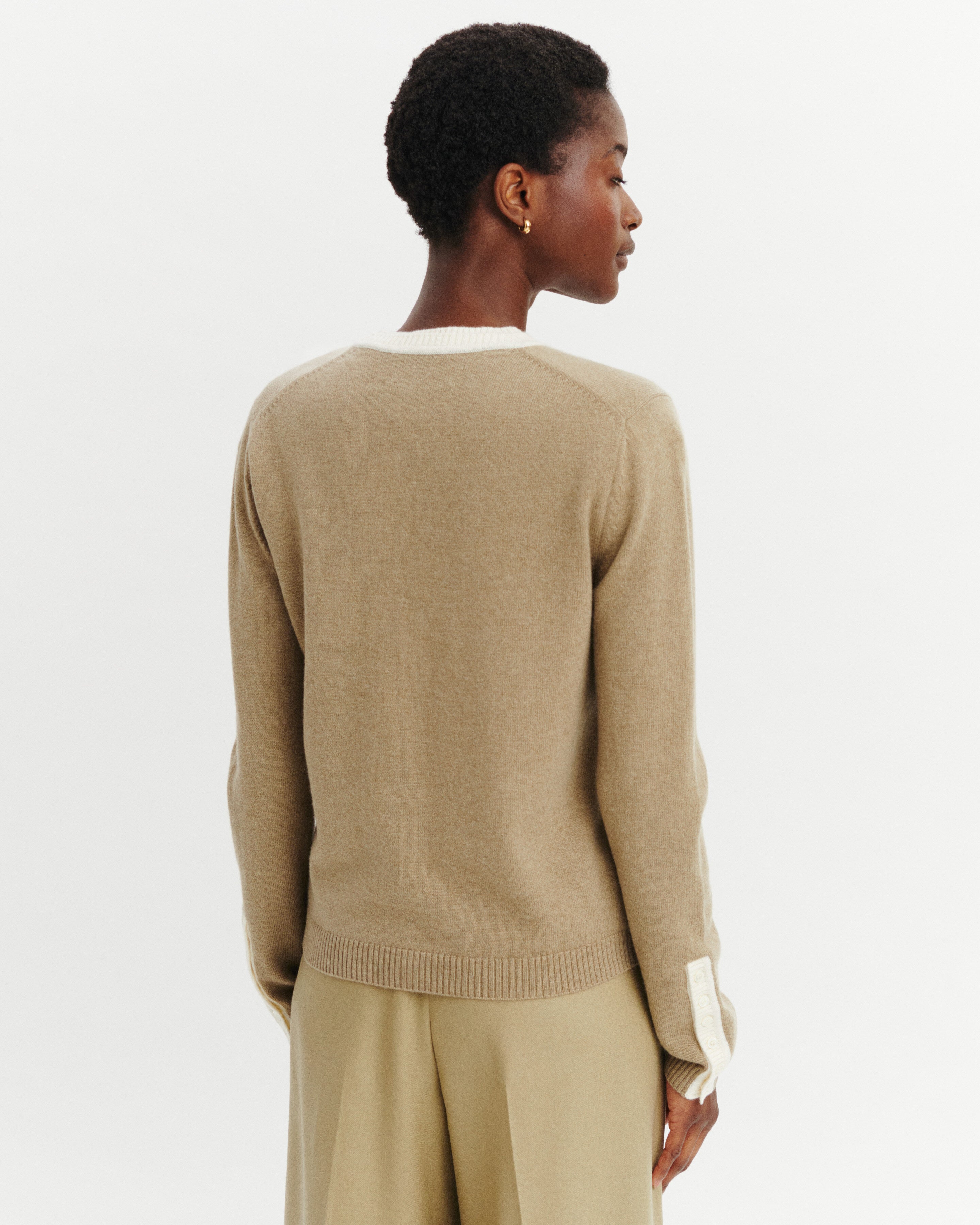 Cardigan  manches boutons-BEIGE CENDRE/NATUREL-100% cachemire