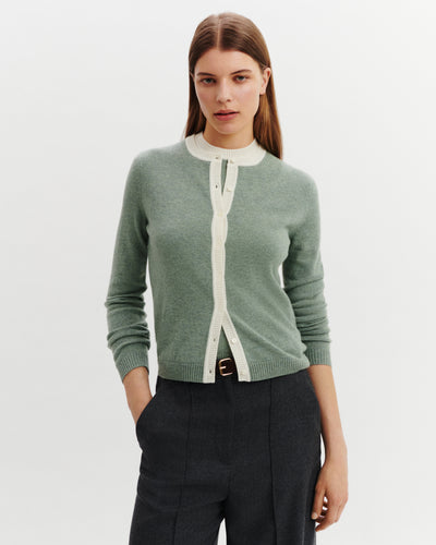 Cardigan bicolore-VERT DE GRIS/NATUREL-100% cachemire