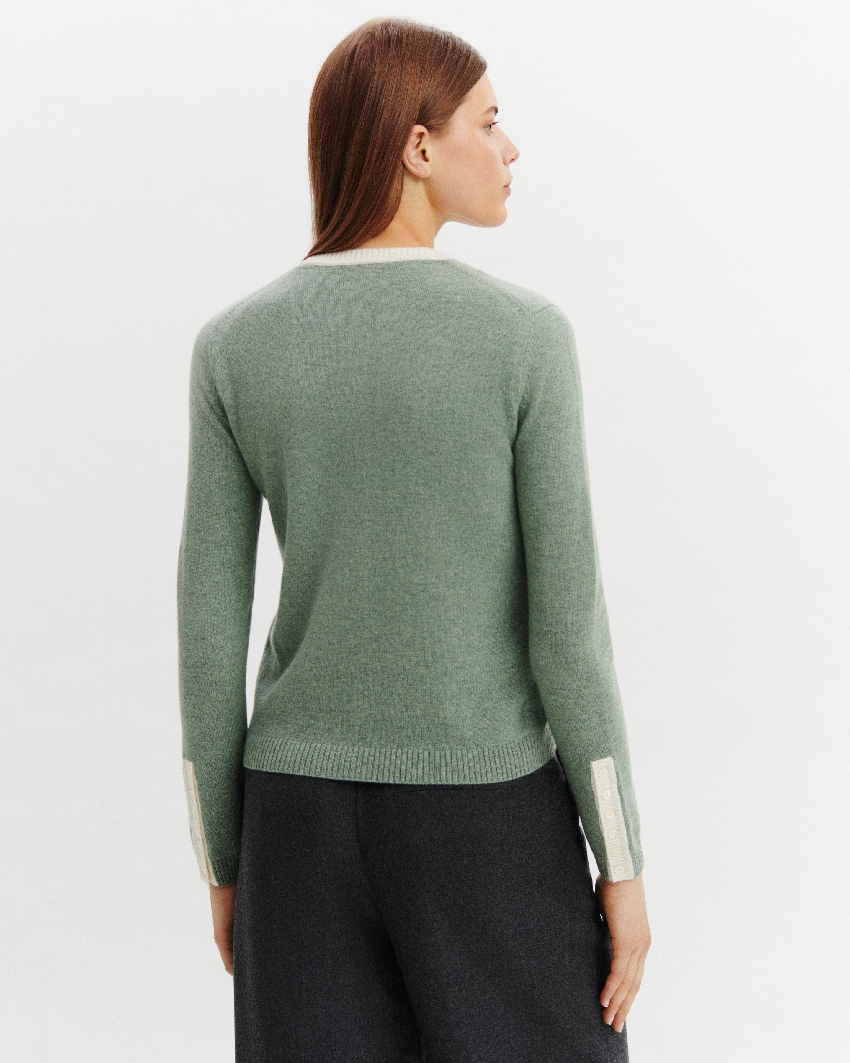 Cardigan bicolore-VERT DE GRIS/NATUREL-100% cachemire