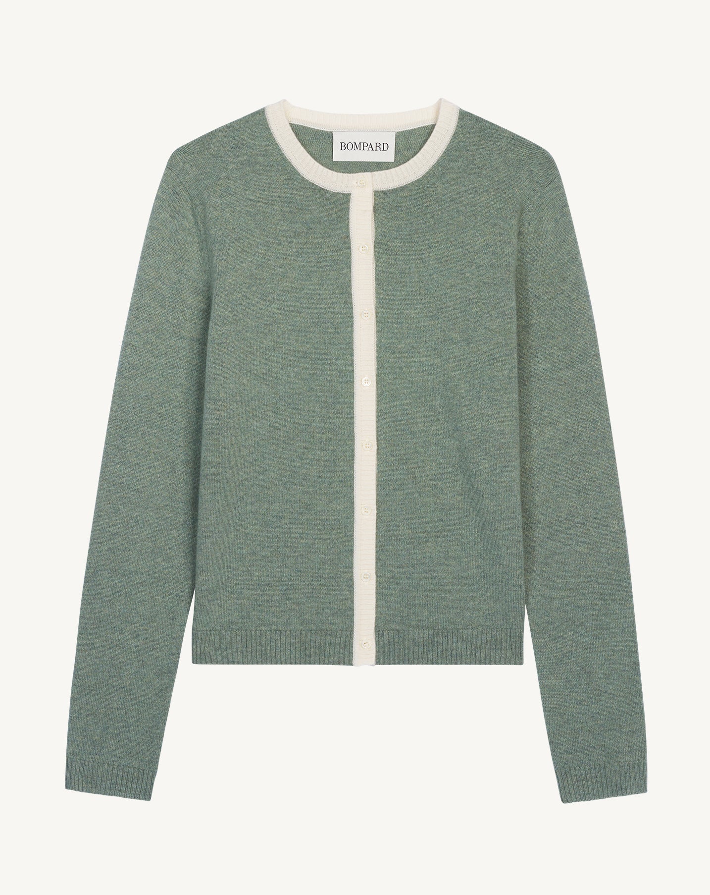 Cardigan  manches boutons-VERT DE GRIS/NATUREL-100% cachemire