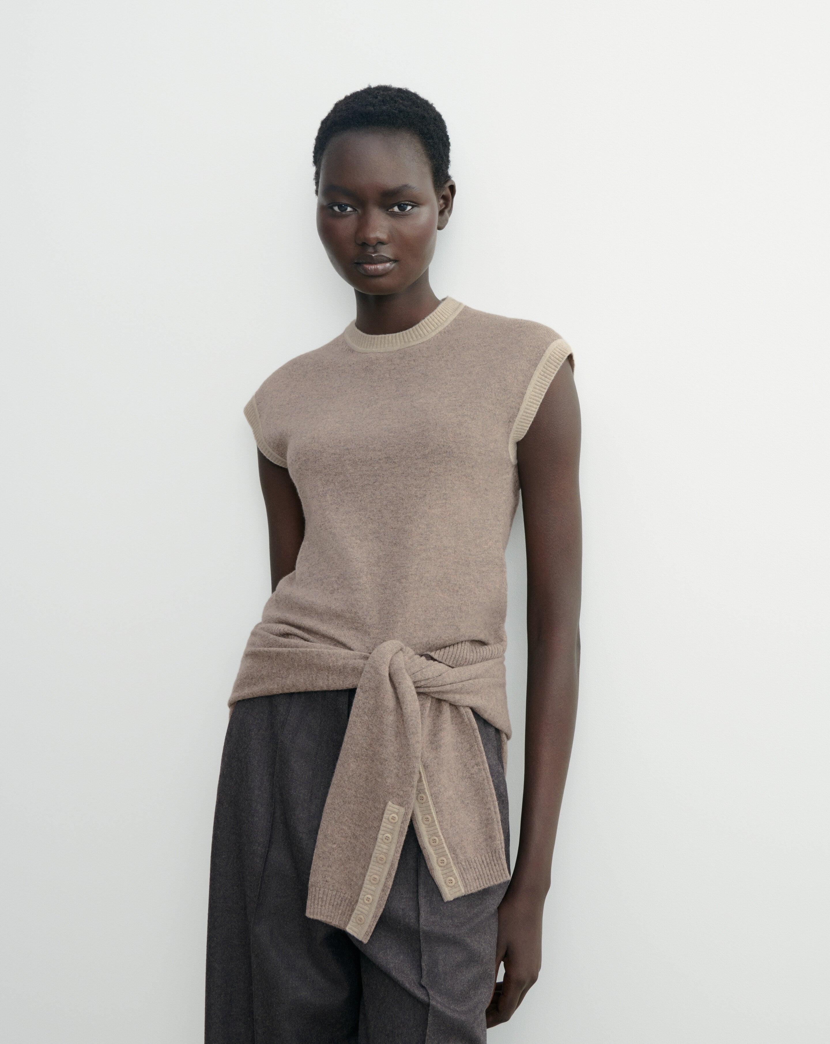 Pull à petites manches-MILLET/AVOINE-100% cachemire