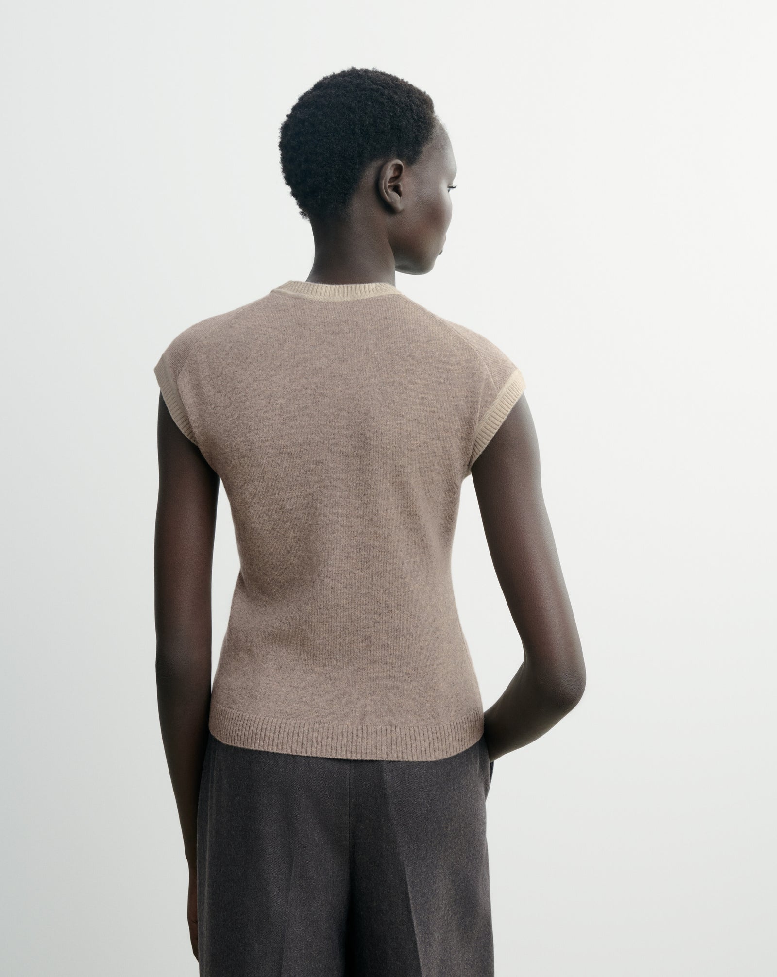 Pull à petites manches-MILLET/AVOINE-100% cachemire