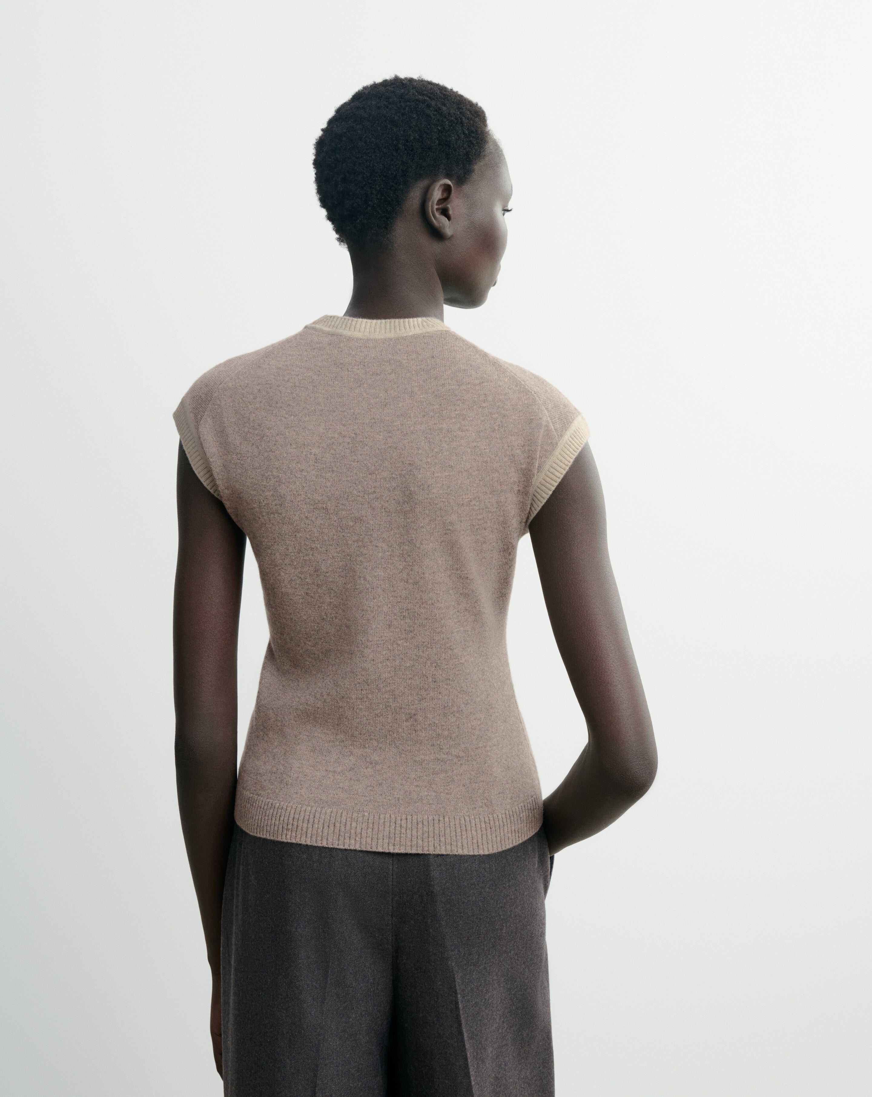 Pull à petites manches-MILLET/AVOINE-100% cachemire