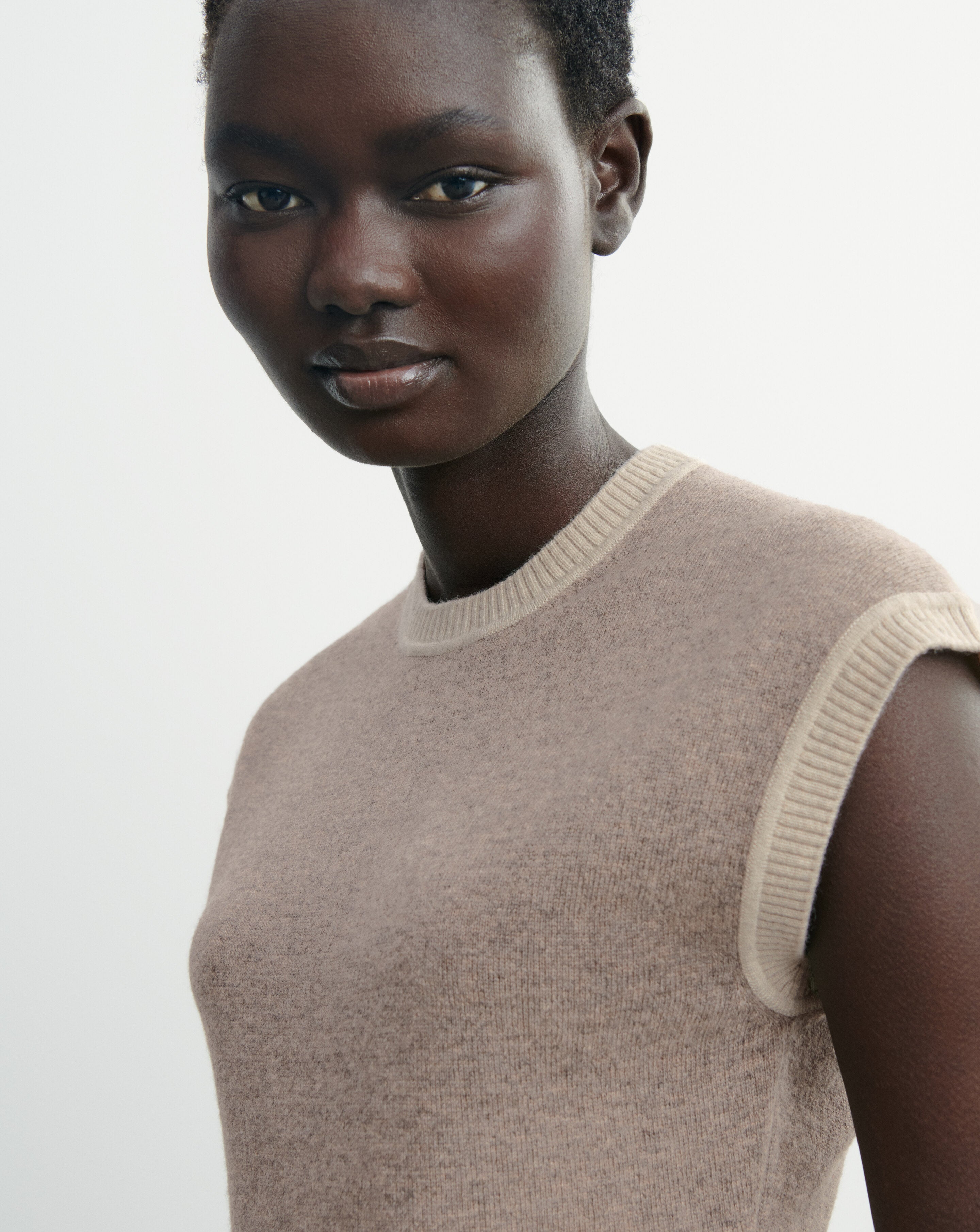 Pull à petites manches-MILLET/AVOINE-100% cachemire