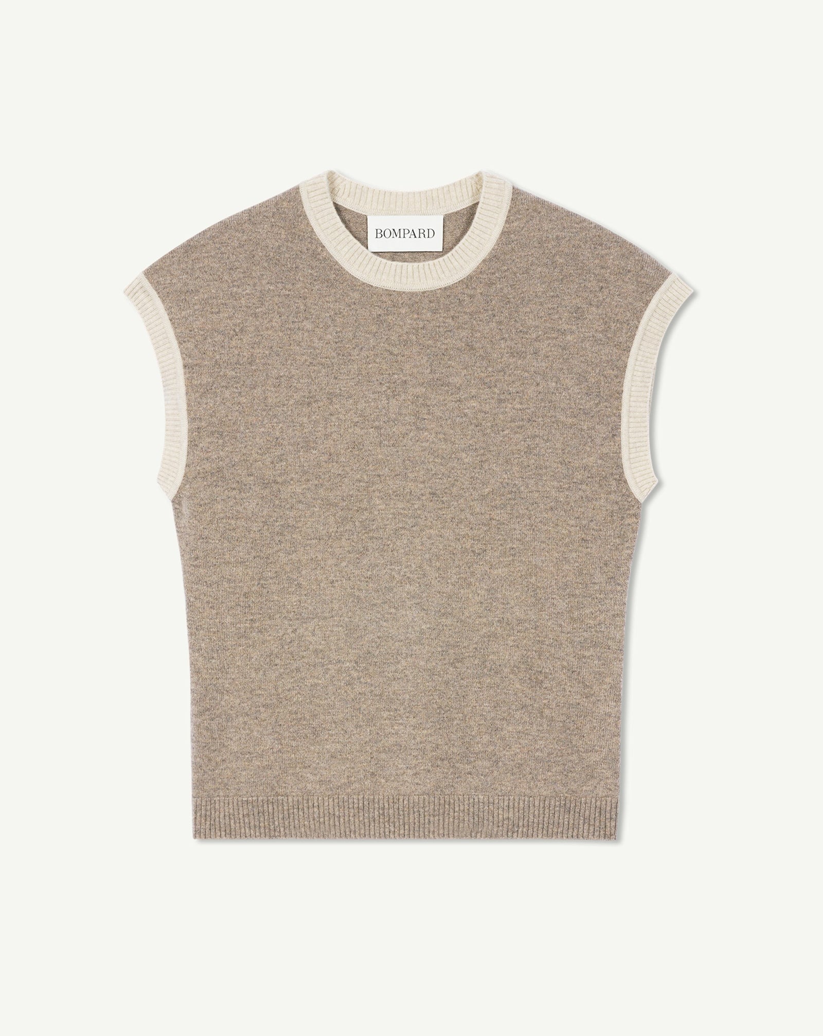 Pull à petites manches-MILLET/AVOINE-100% cachemire