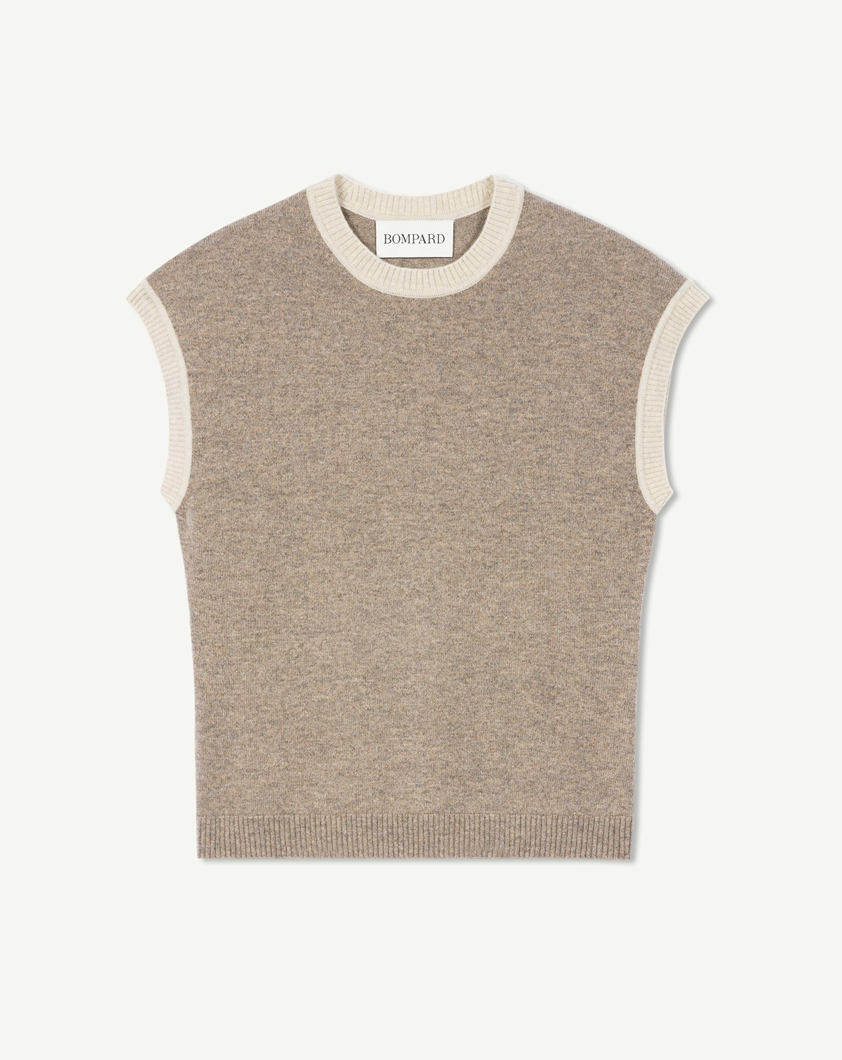 Pull à petites manches-MILLET/AVOINE-100% cachemire