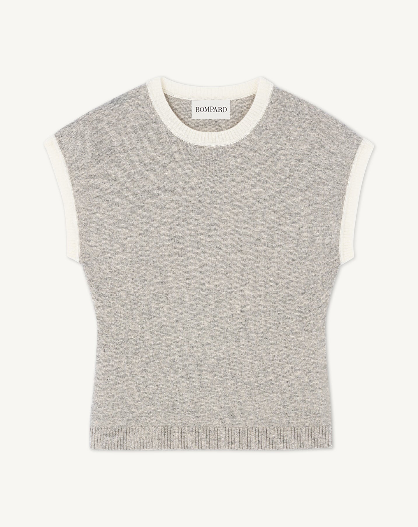 Pull à petites manches-GRIS ARGENTE/NATUREL-100% cachemire