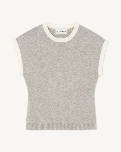 Pull à petites manches-GRIS ARGENTE/NATUREL-100% cachemire