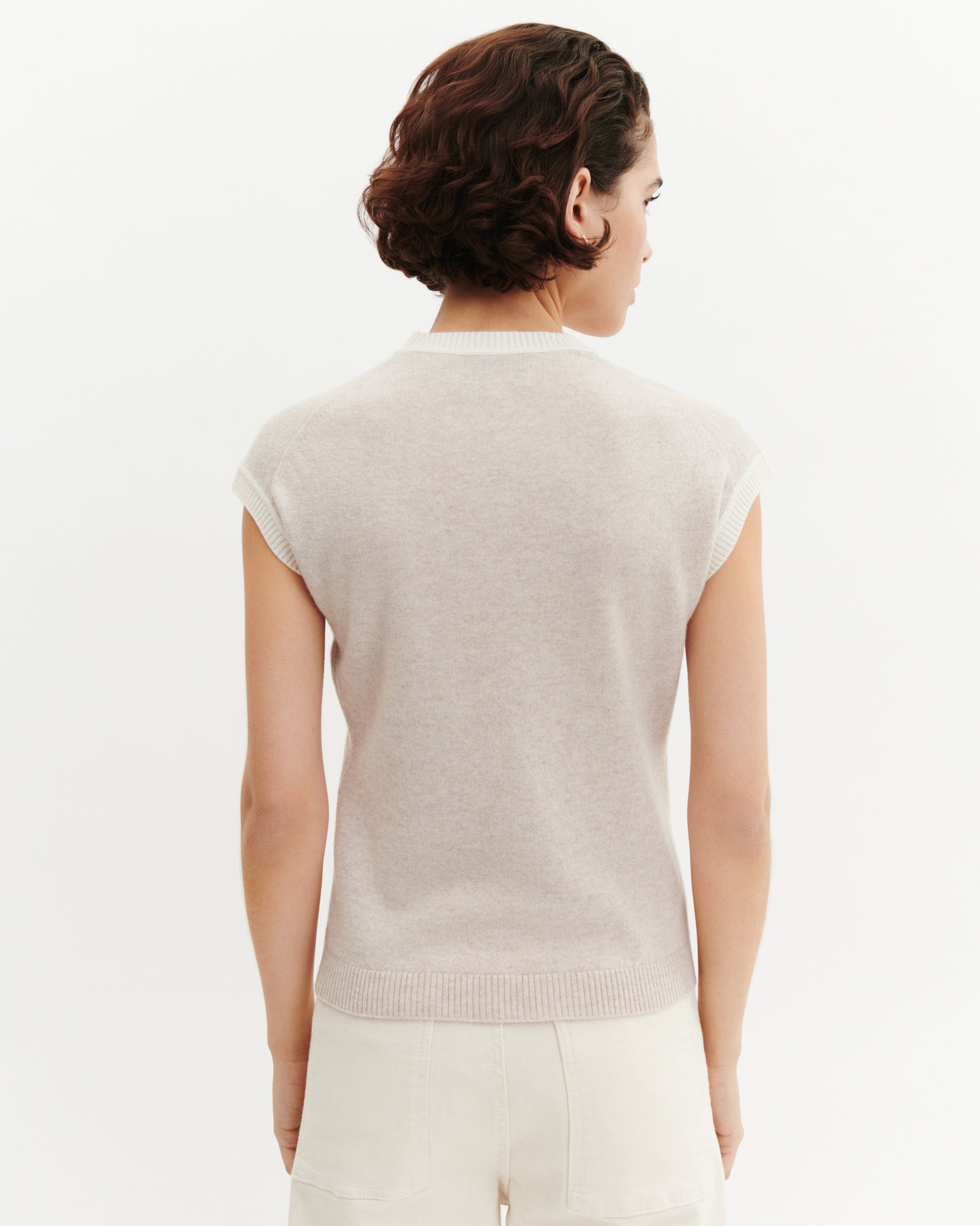 Pull à petites manches-TOURTERELLE/NATUREL-100% cachemire