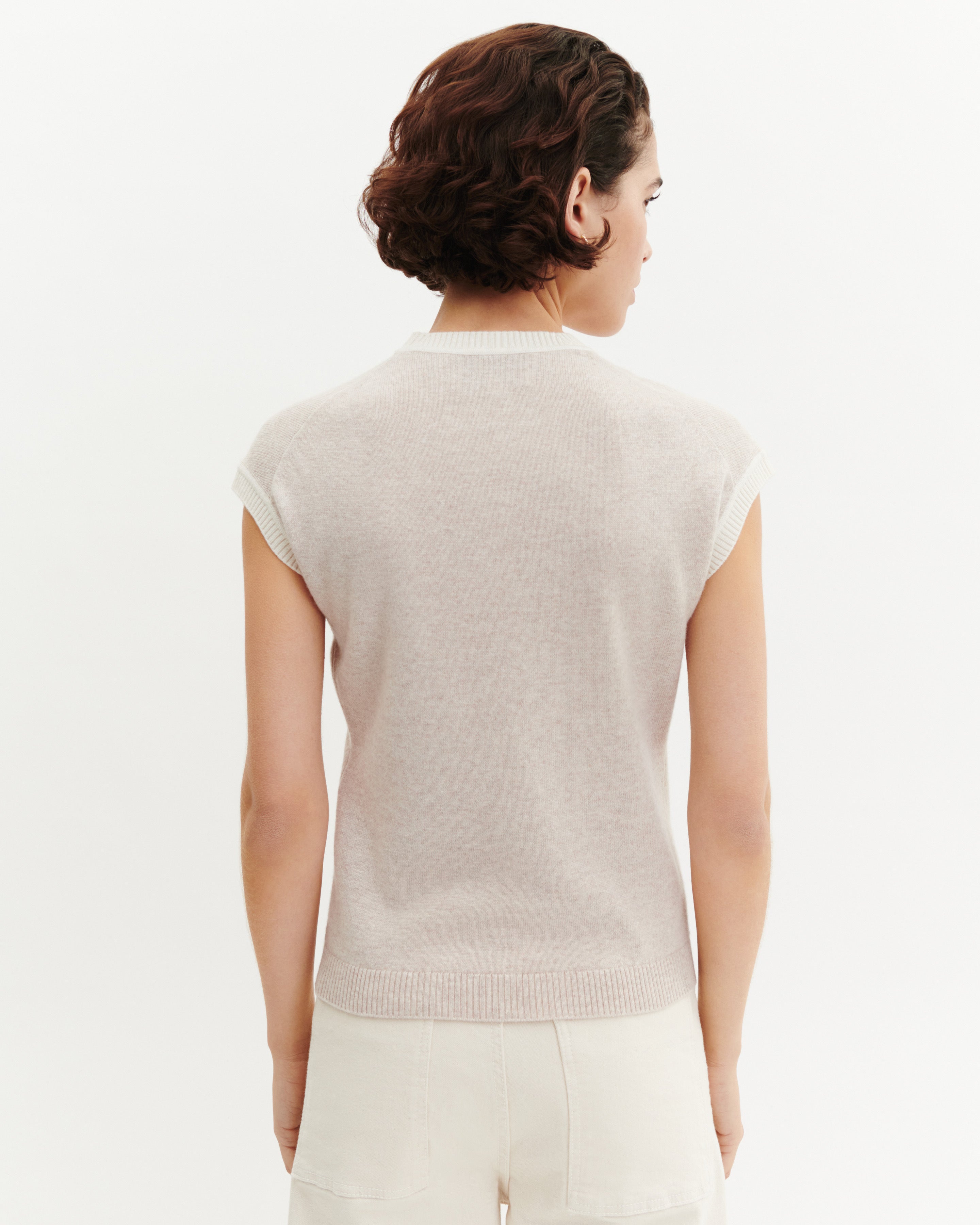 Pull à petites manches-TOURTERELLE/NATUREL-100% cachemire