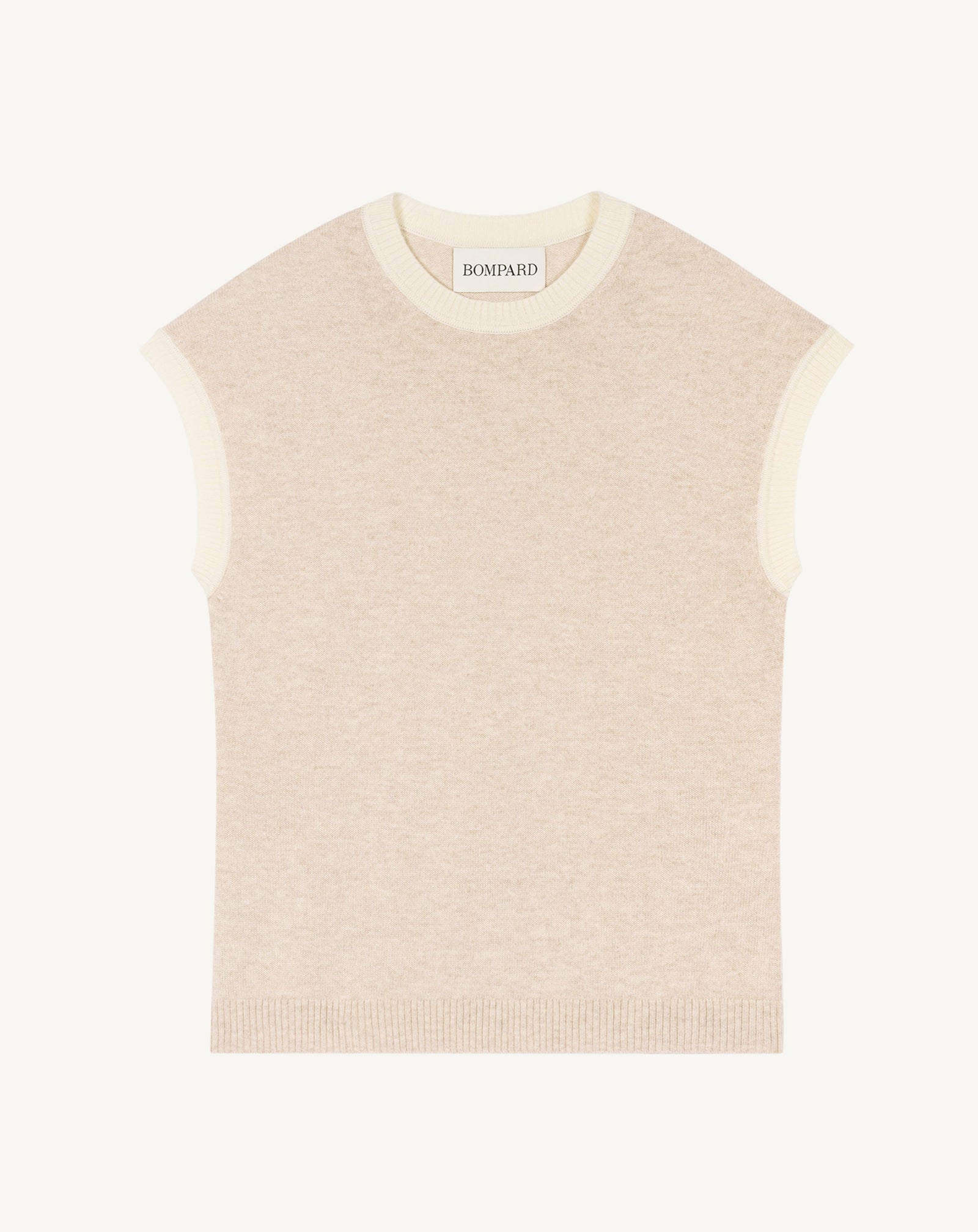 Pull à petites manches-TOURTERELLE/NATUREL-100% cachemire