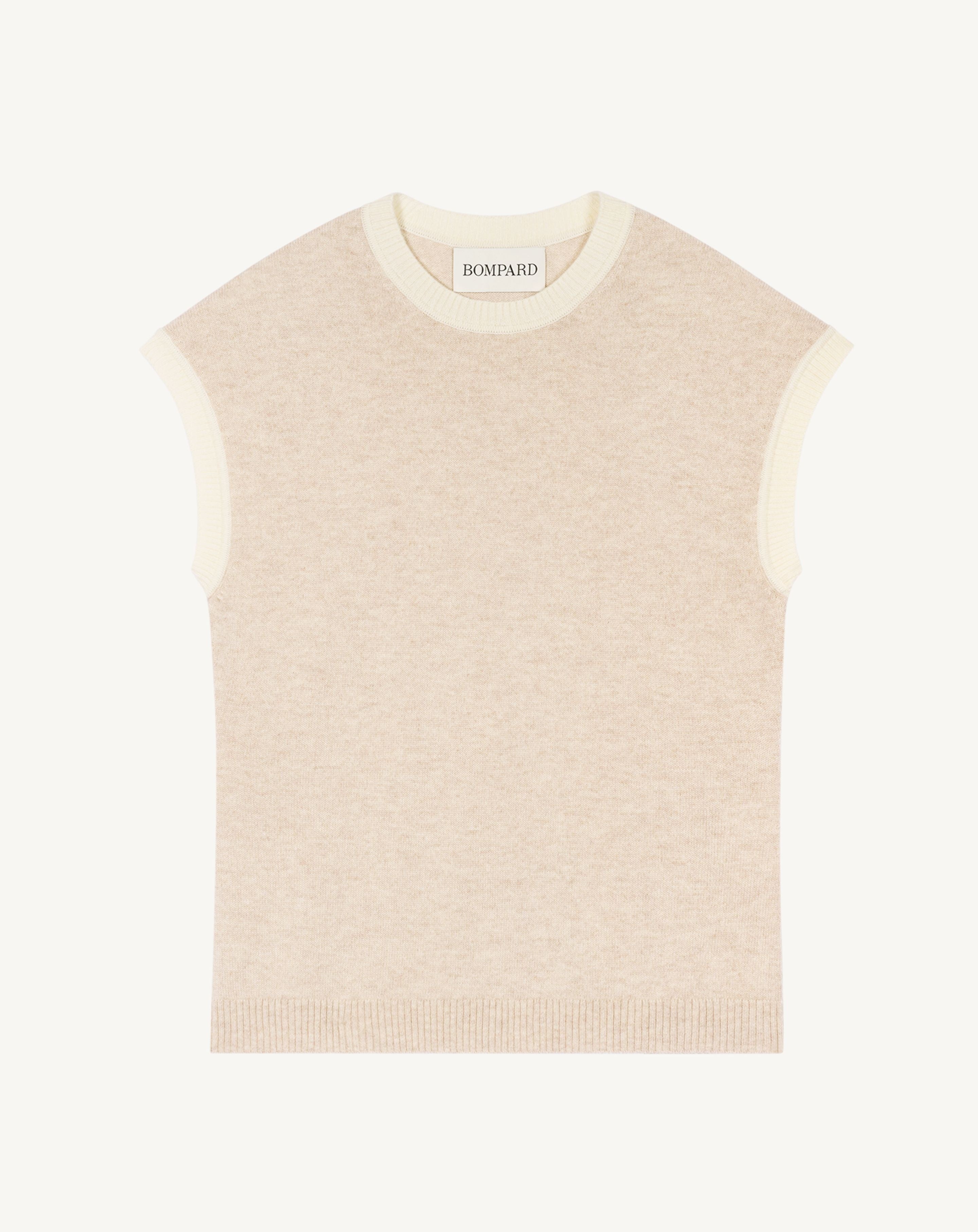 Pull à petites manches-TOURTERELLE/NATUREL-100% cachemire