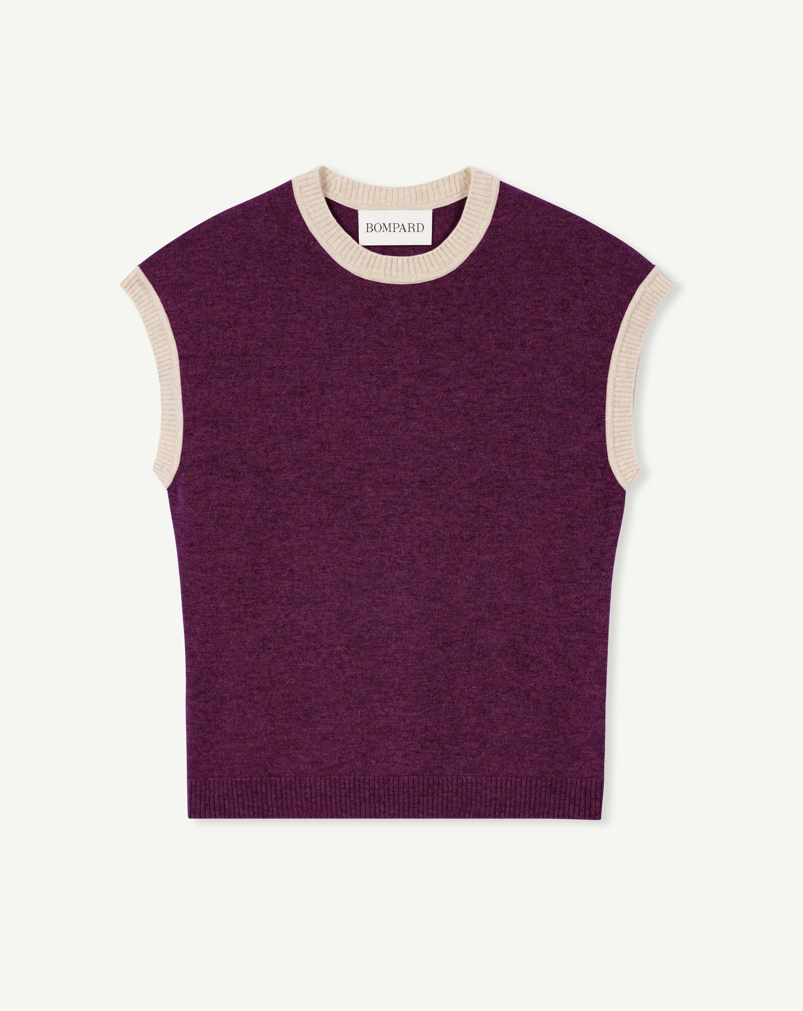 Pull à petites manches-PRUNE DAMAS/AVOINE-100% cachemire