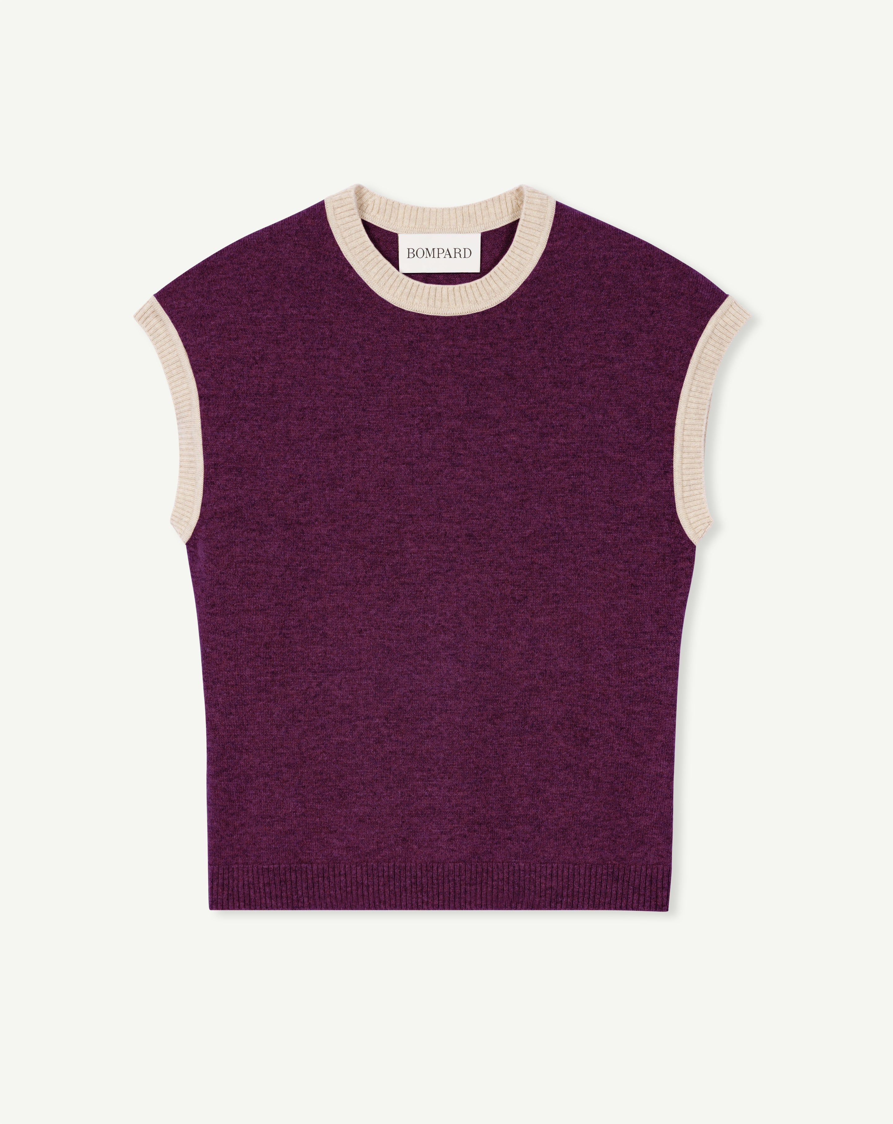 Pull à petites manches-PRUNE DAMAS/AVOINE-100% cachemire