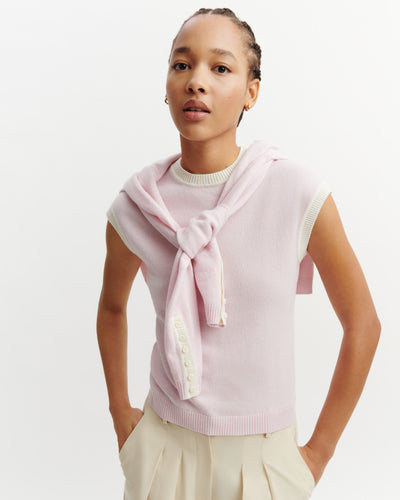 Pull à petites manches-CERISIER/NATUREL-100% cachemire