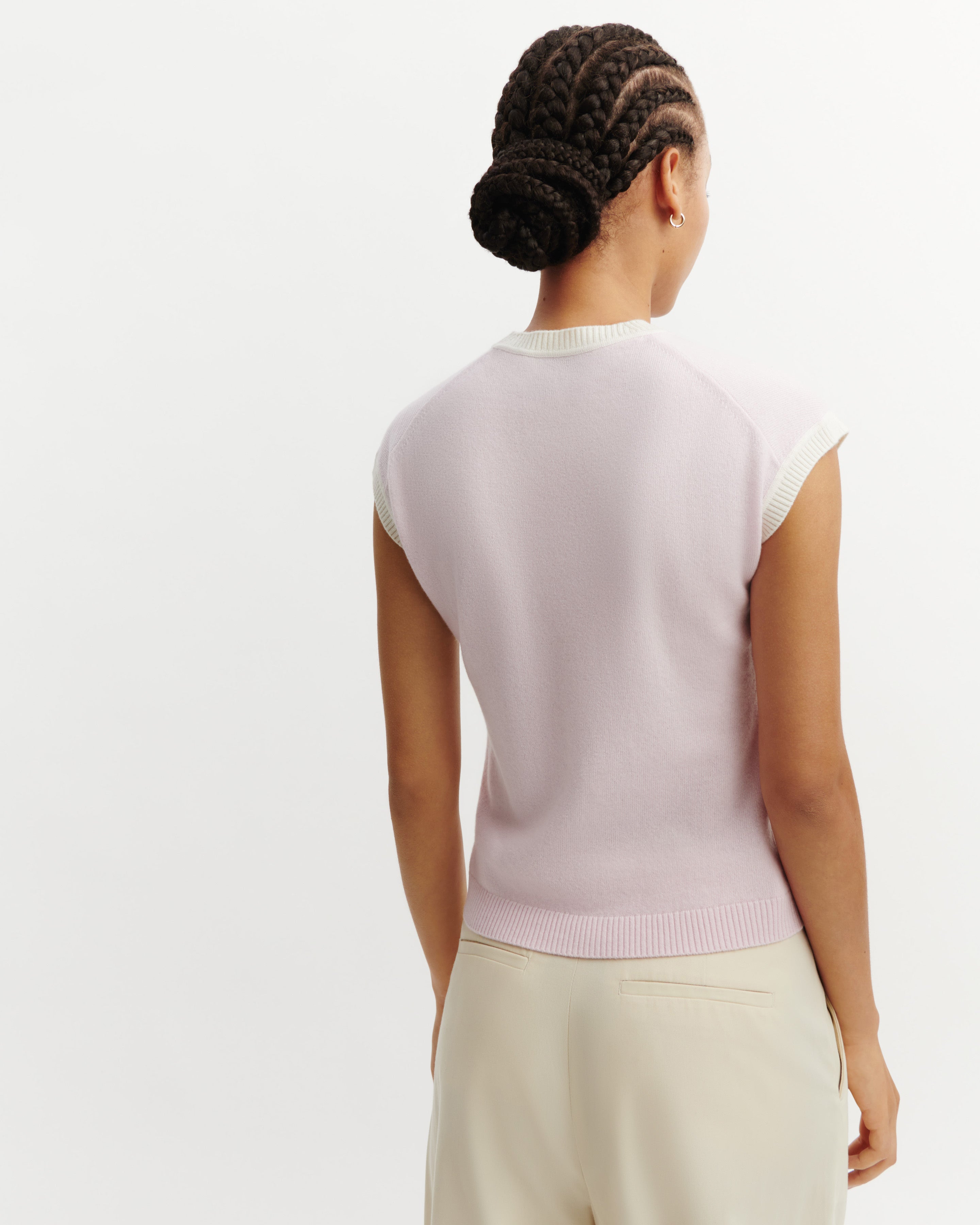 Pull à petites manches-CERISIER/NATUREL-100% cachemire