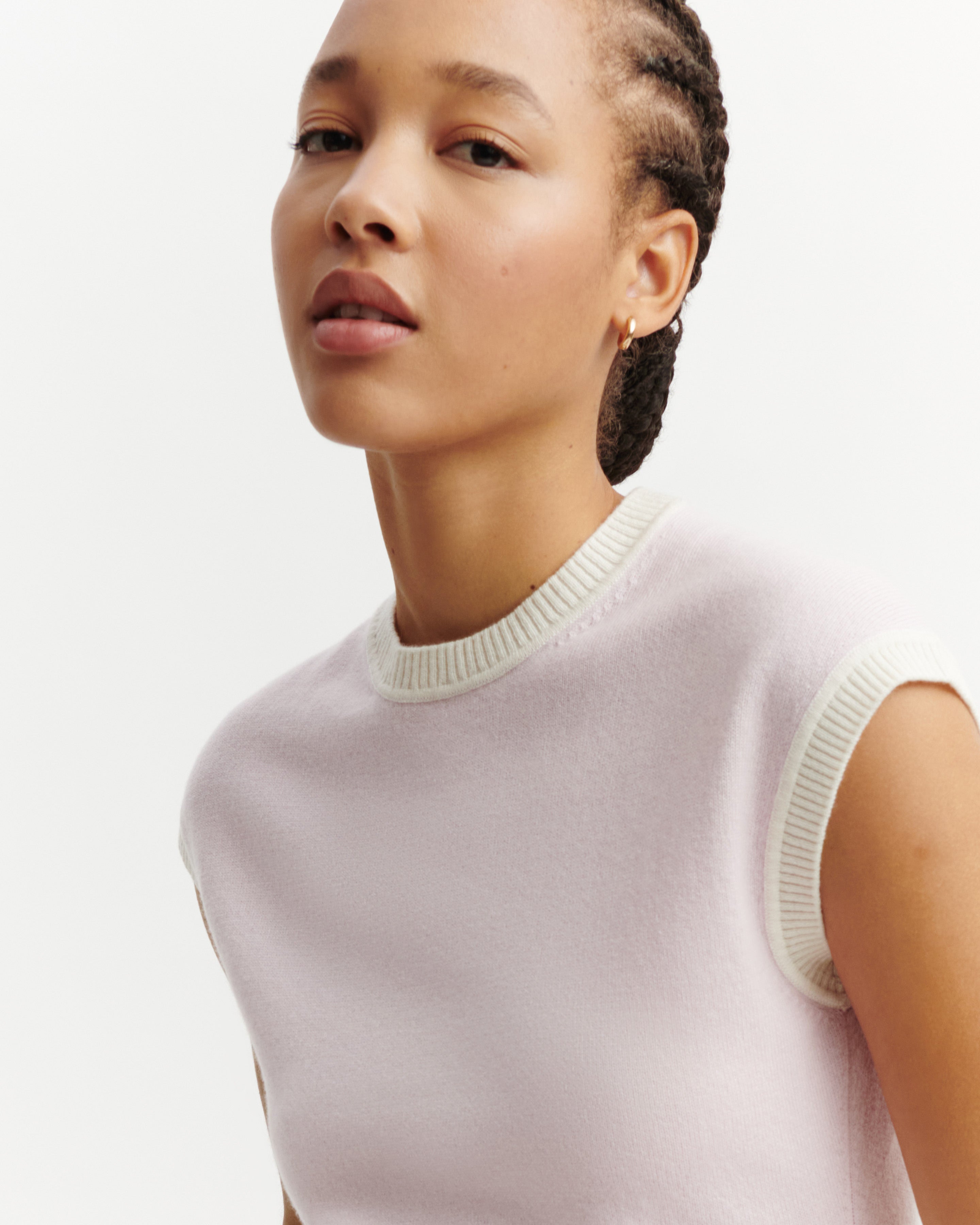 Pull à petites manches-CERISIER/NATUREL-100% cachemire