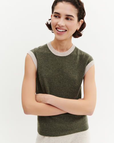 Pull à petites manches-KAKI OMBRE/TOURTERELLE-100% cachemire