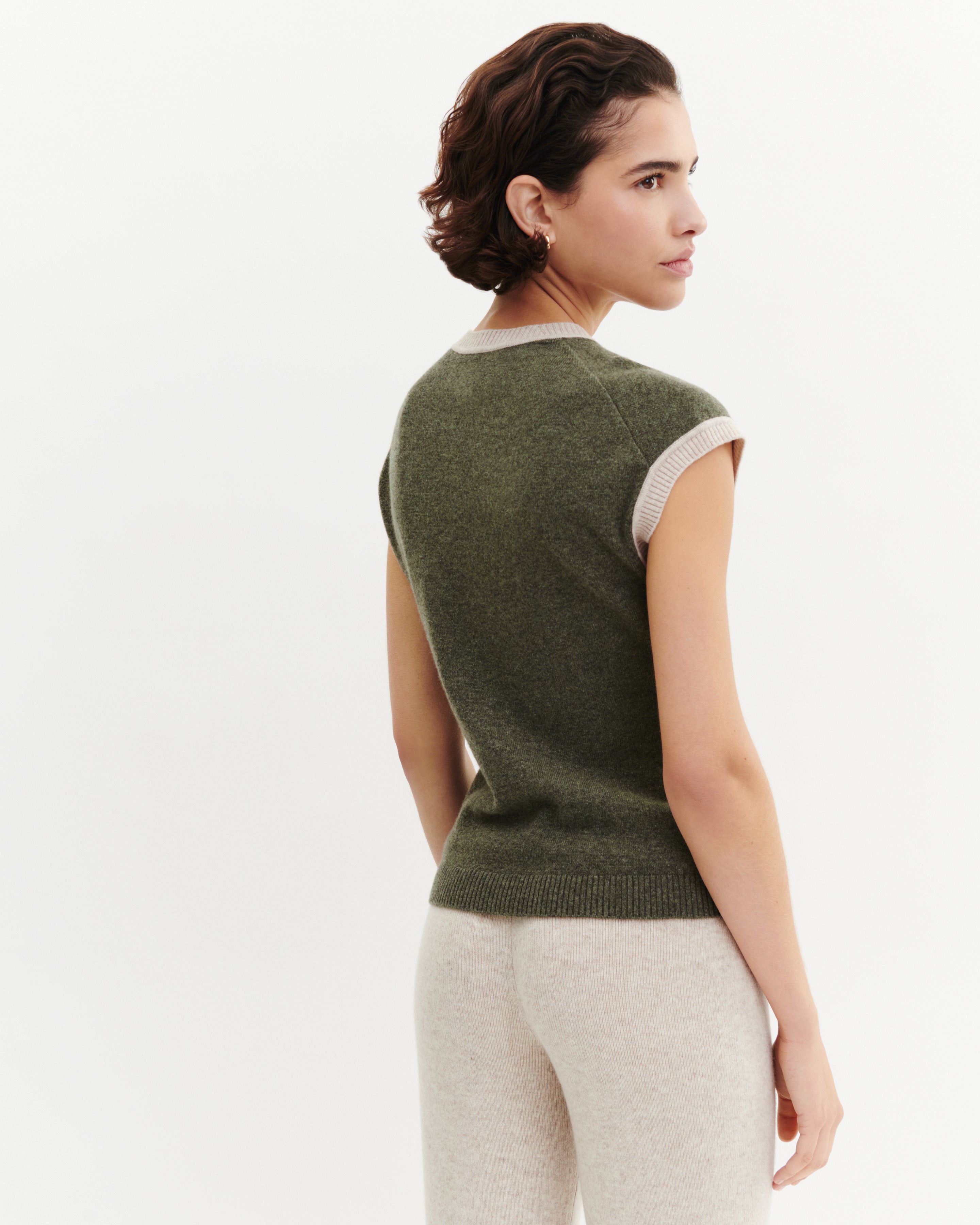 Pull à petites manches-KAKI OMBRE/TOURTERELLE-100% cachemire
